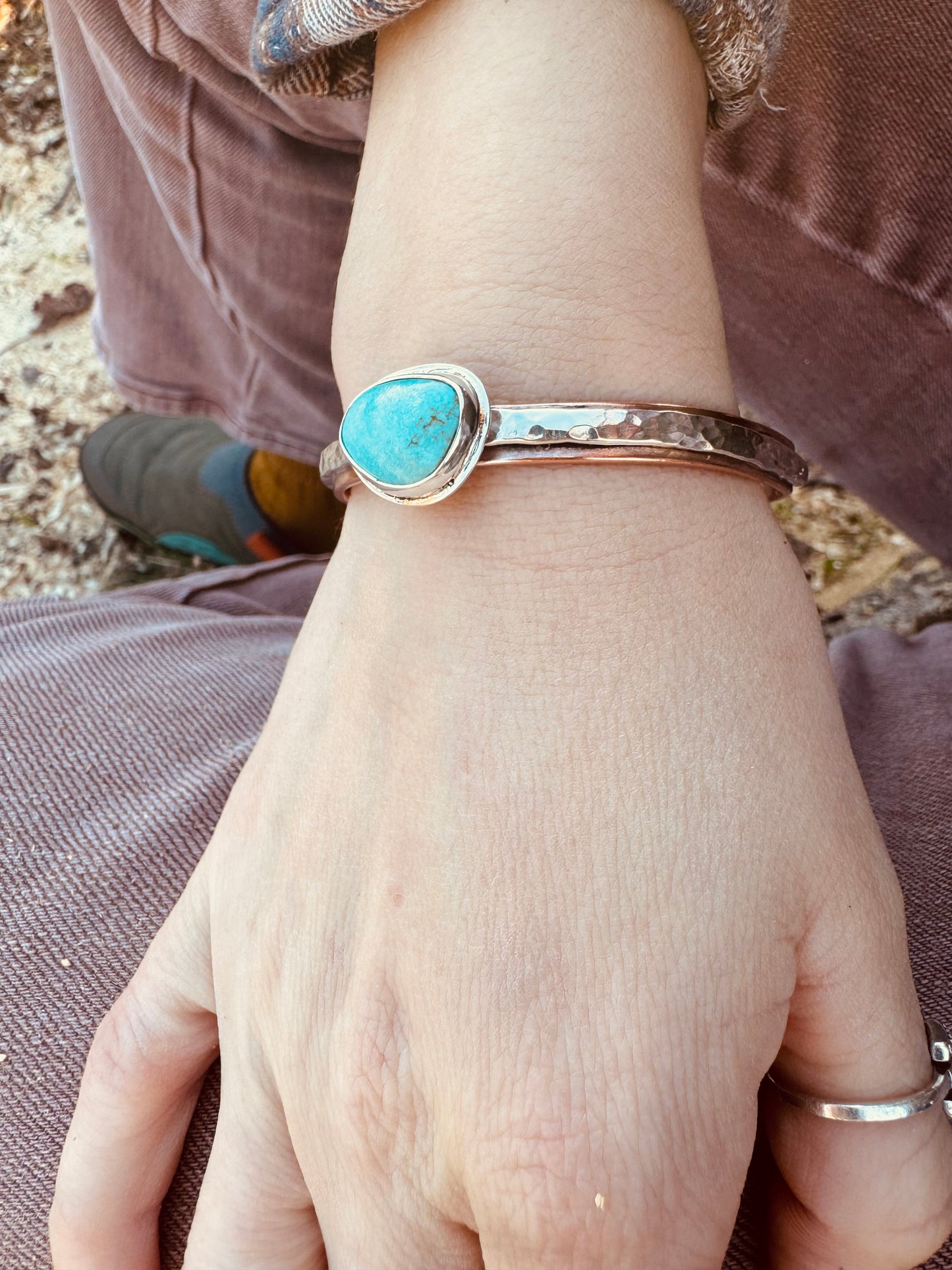 Copper and silver turquoise cuff bracelet