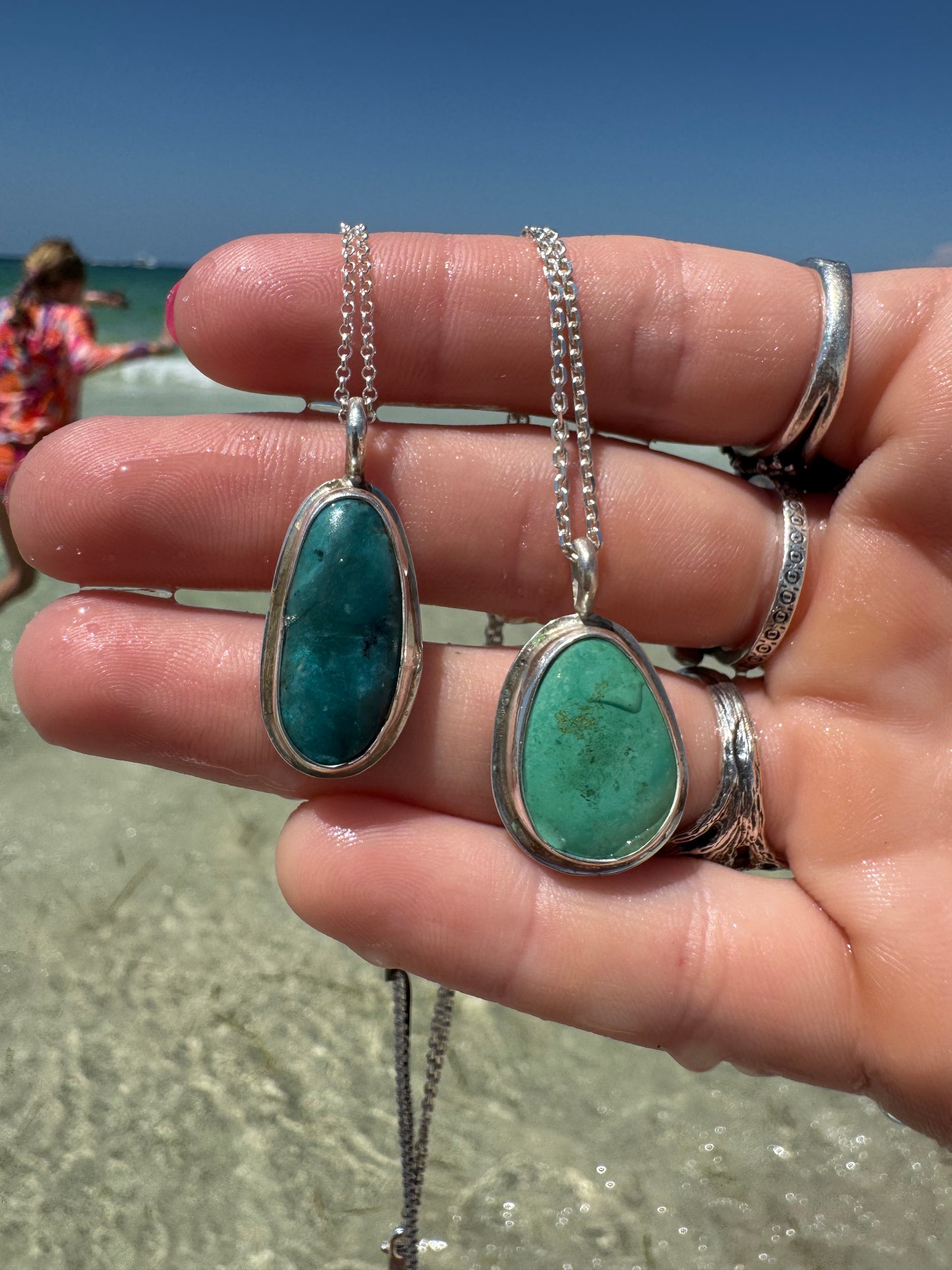 Green turquoise medium sized dainty pendant