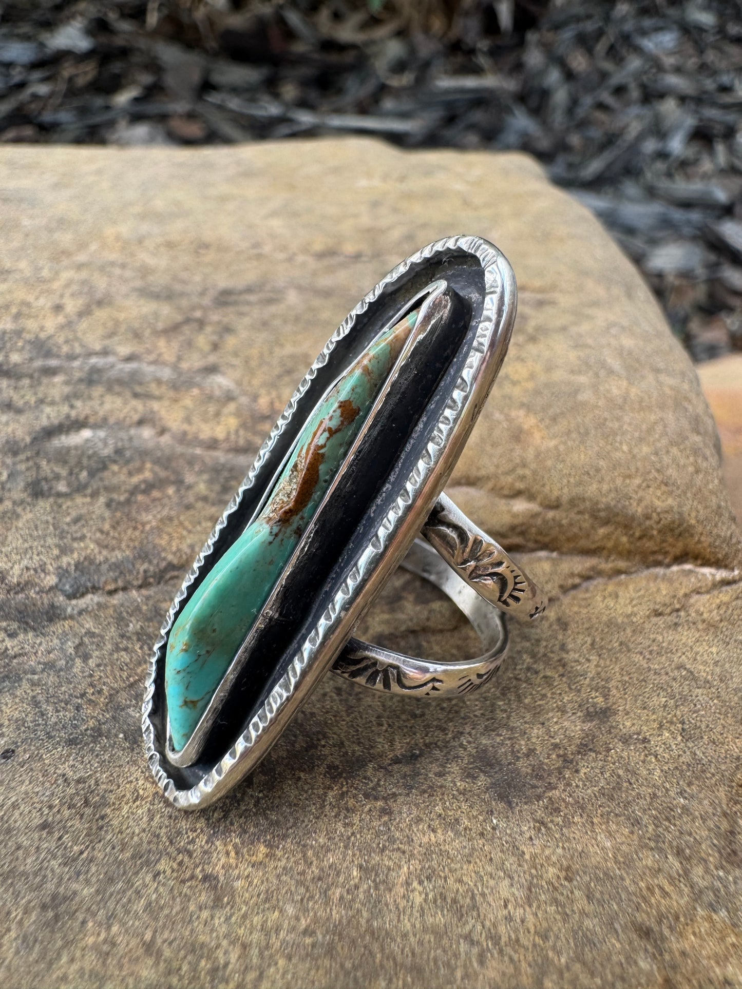 Knife edge rustic Turquoise Ring size 6.75