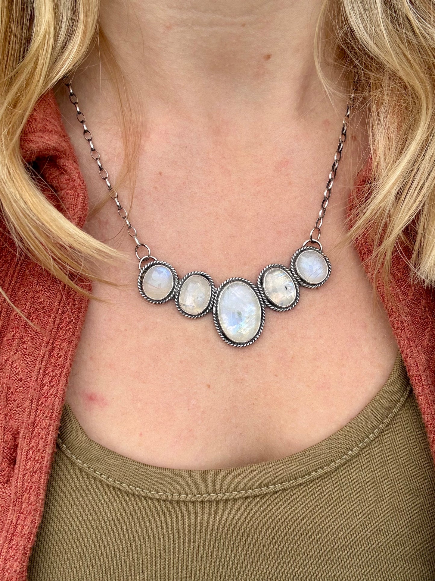 Moonstone bib necklace