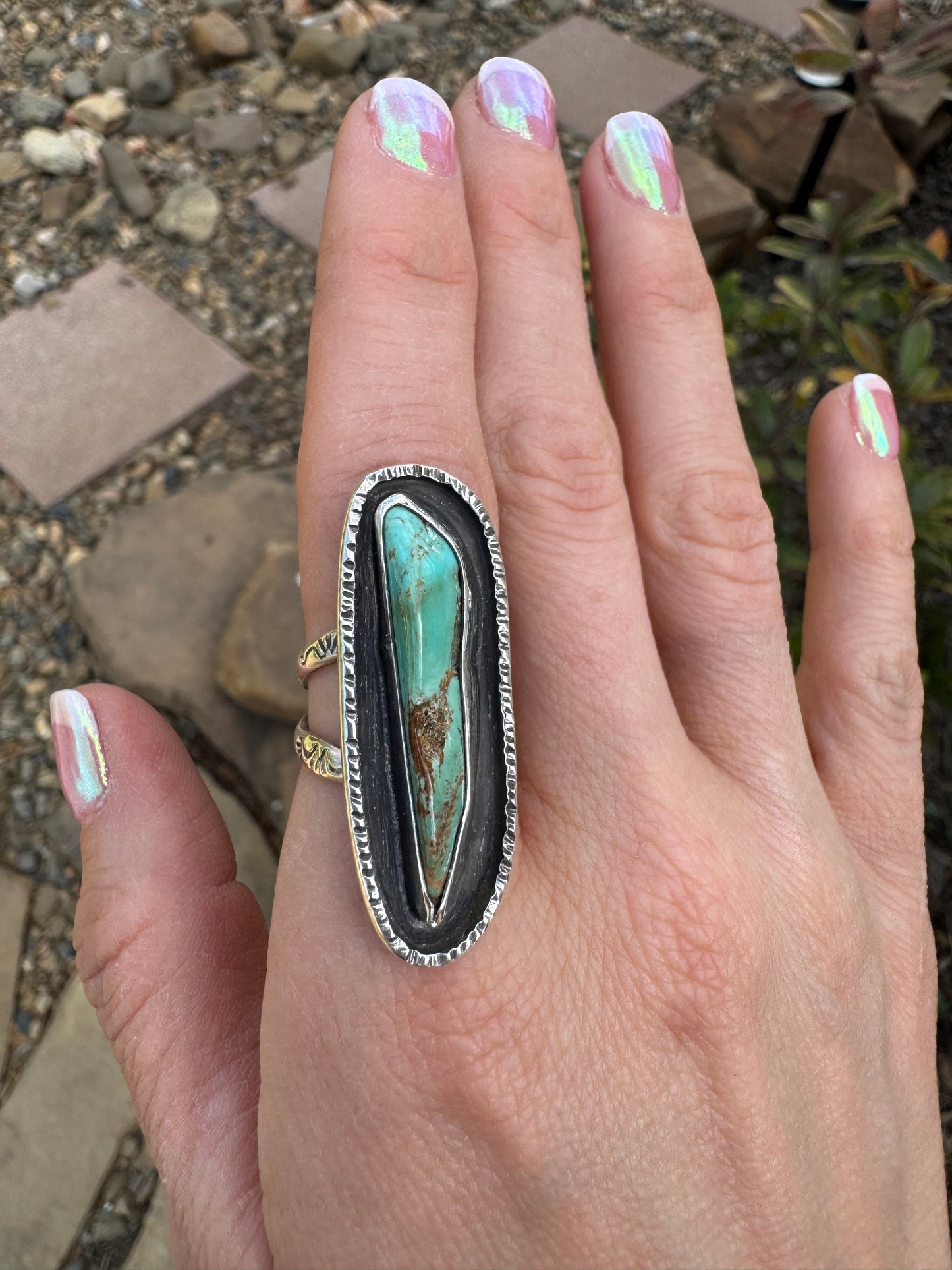 Knife edge rustic Turquoise Ring size 6.75