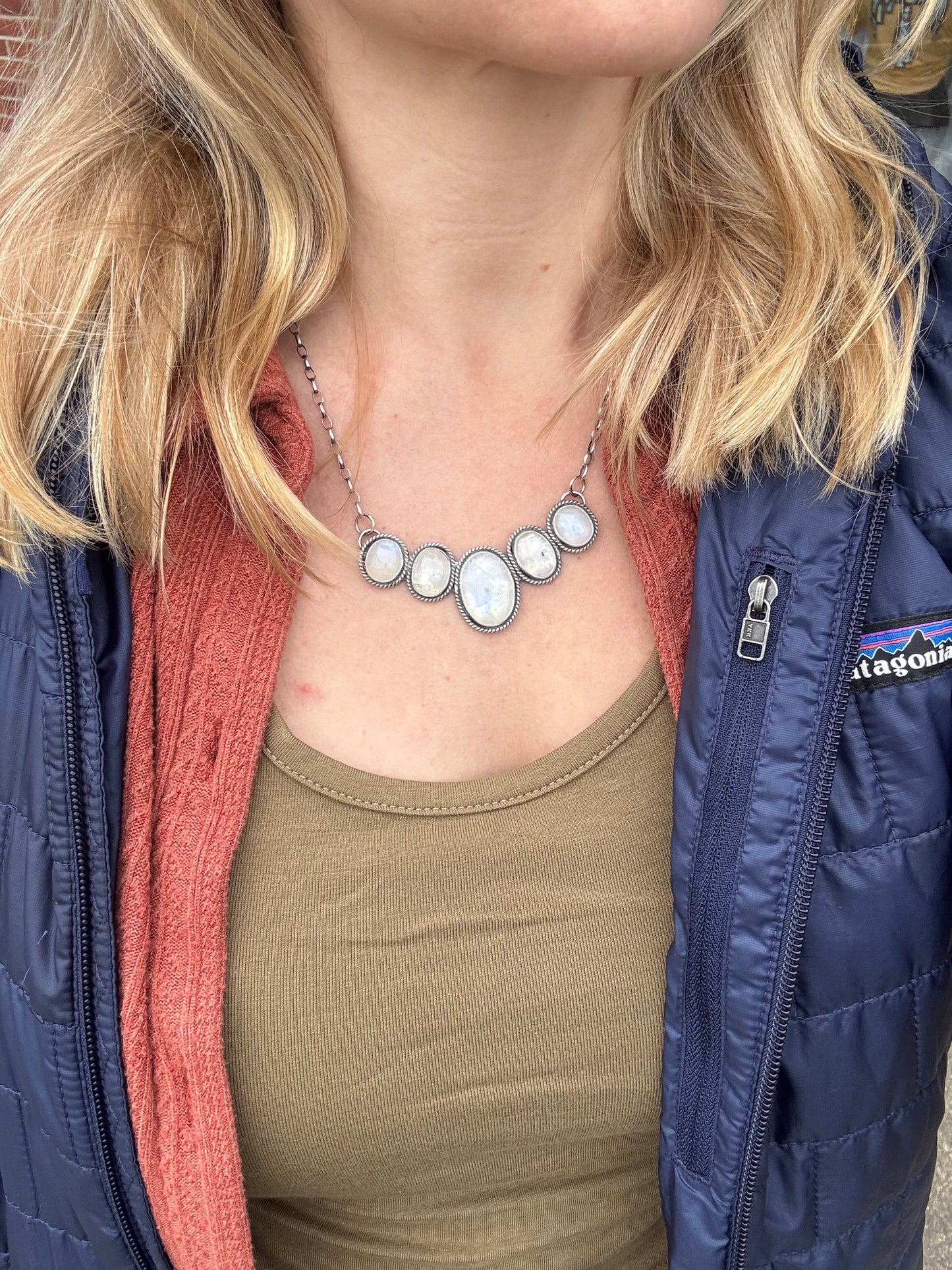 Moonstone bib necklace