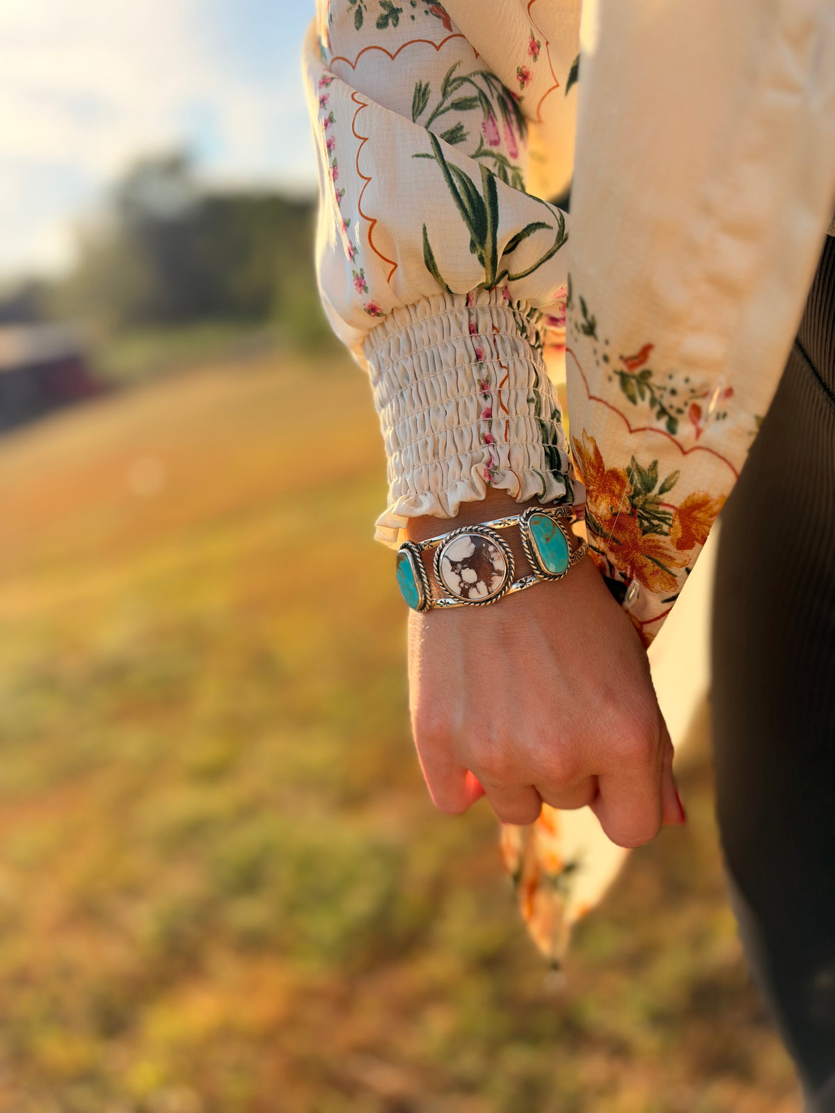 Wild and Blue - Hand stamped Turquoise Cuff
