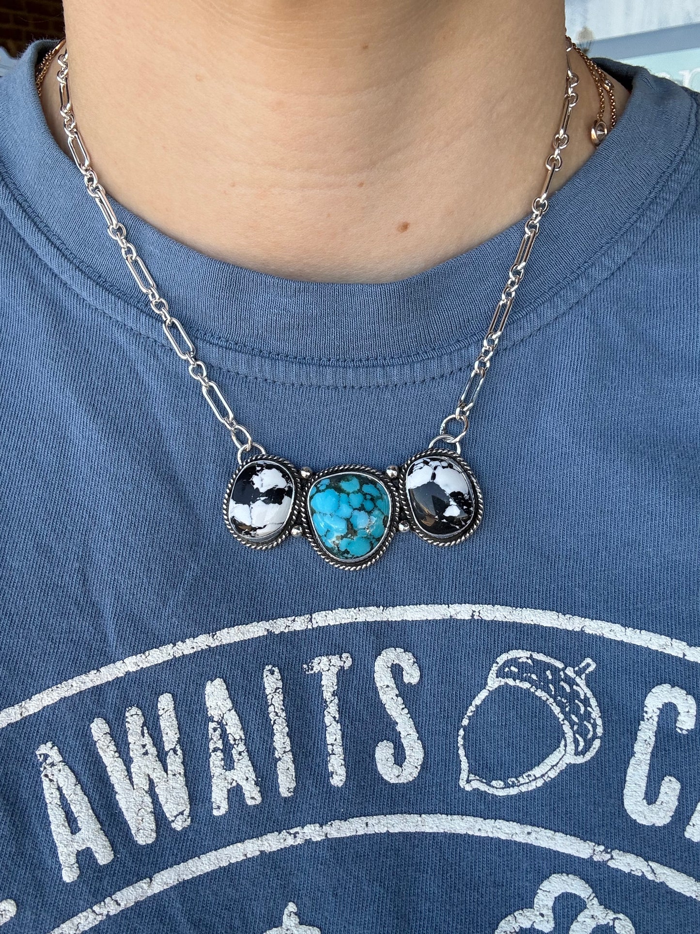 Turquoise and White buffalo bar necklace