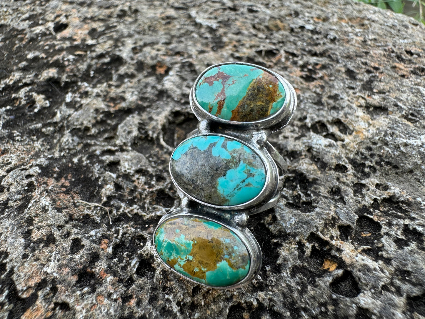 Tyrone Turquoise three stone ring size 8