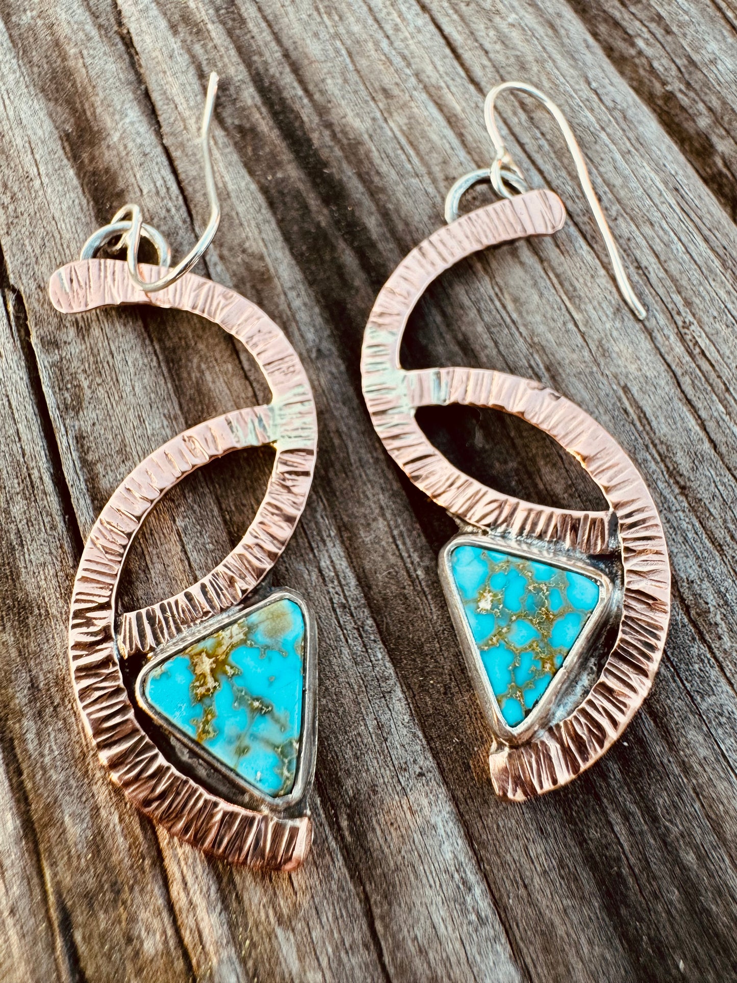 Winding Path Copper and Silver Turquoise earrings