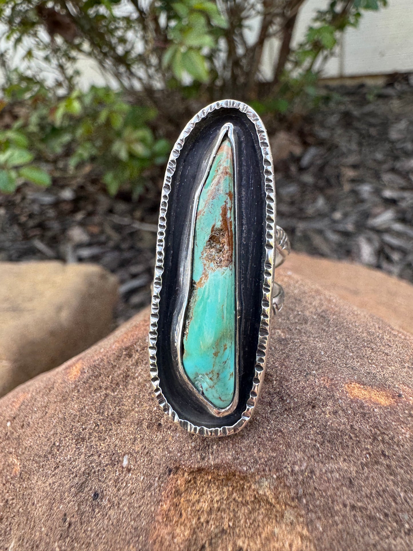 Knife edge rustic Turquoise Ring size 6.75