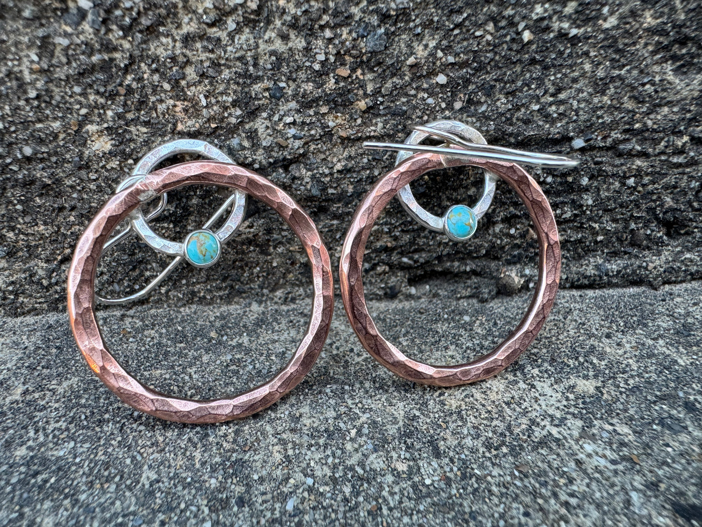 Copper and Sterling Silver Turquoise hoop earrings