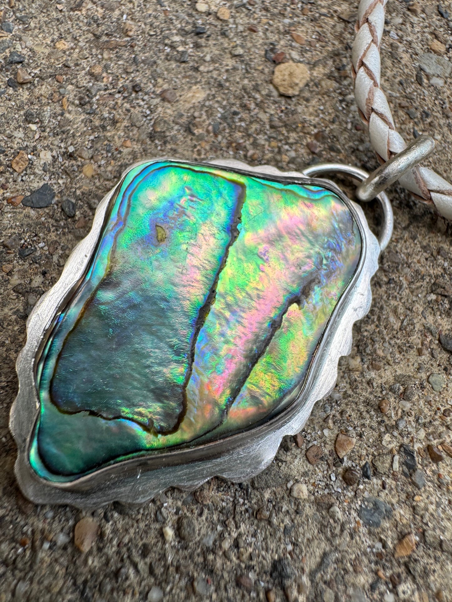 Abalone Shell Necklace on Braided leather