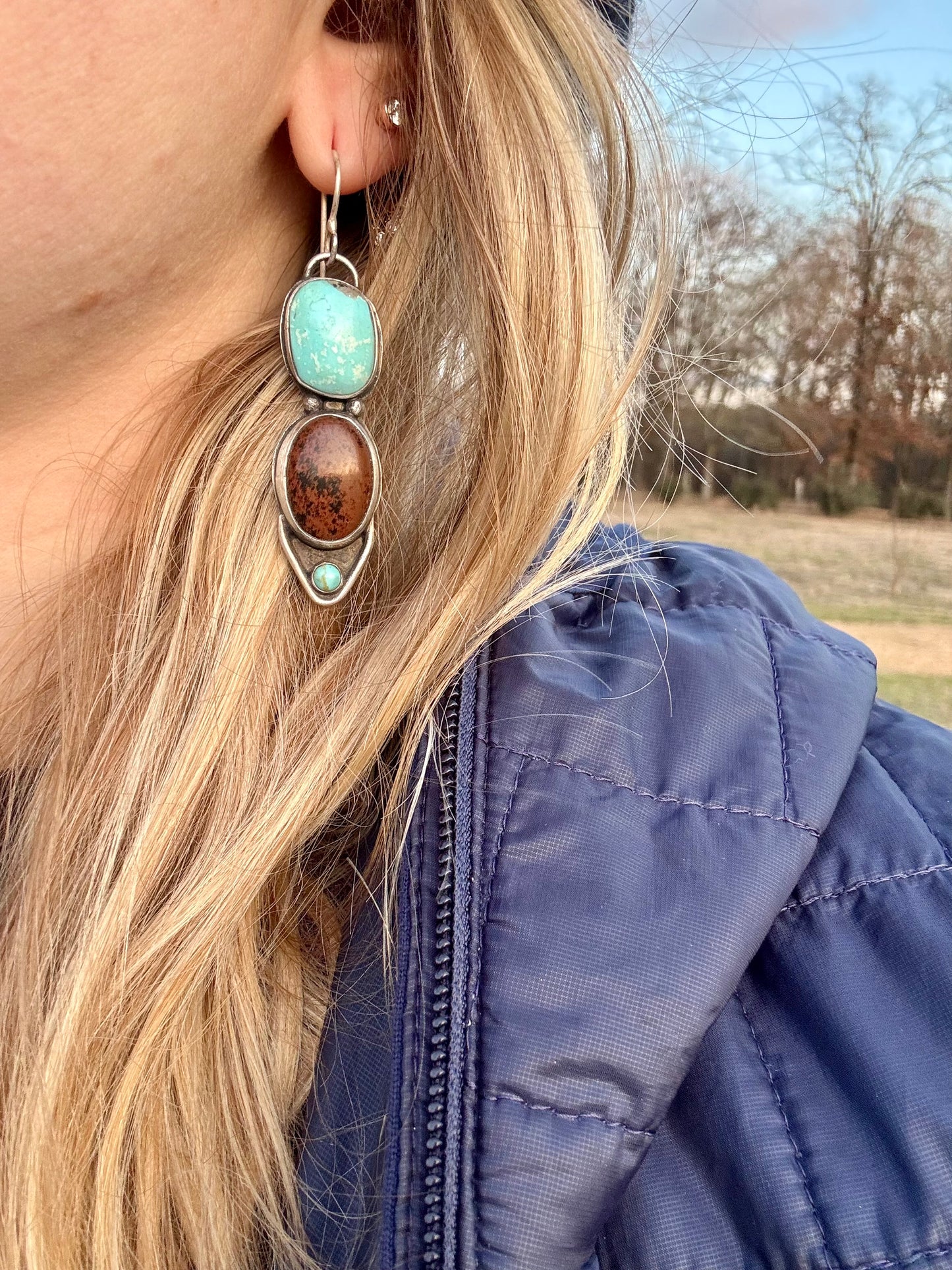 Turquoise and Mahogany Obsidian earrings