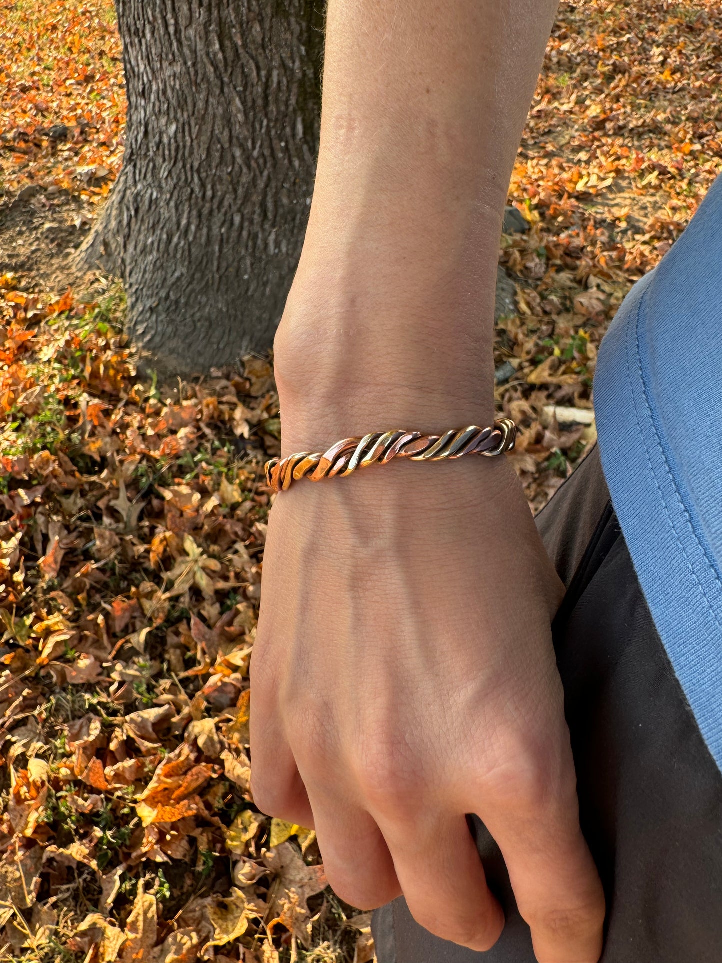 Twisted vines copper and brass cuff bracelet