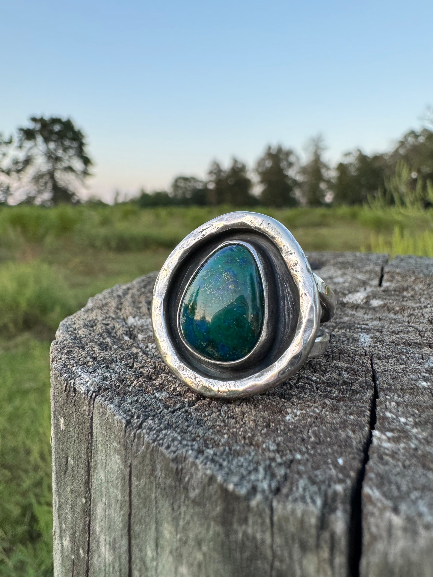 Azurite Malachite shadowbox ring size 9