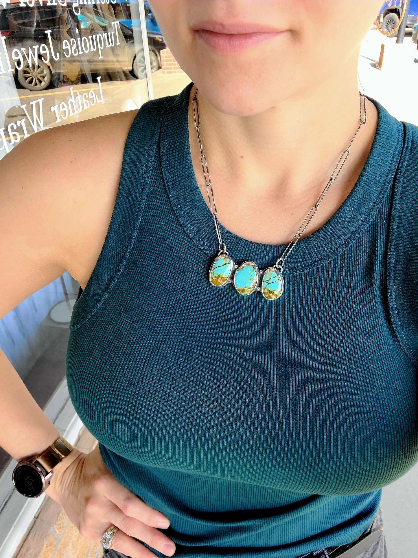 Three stone Kingman Station Necklace