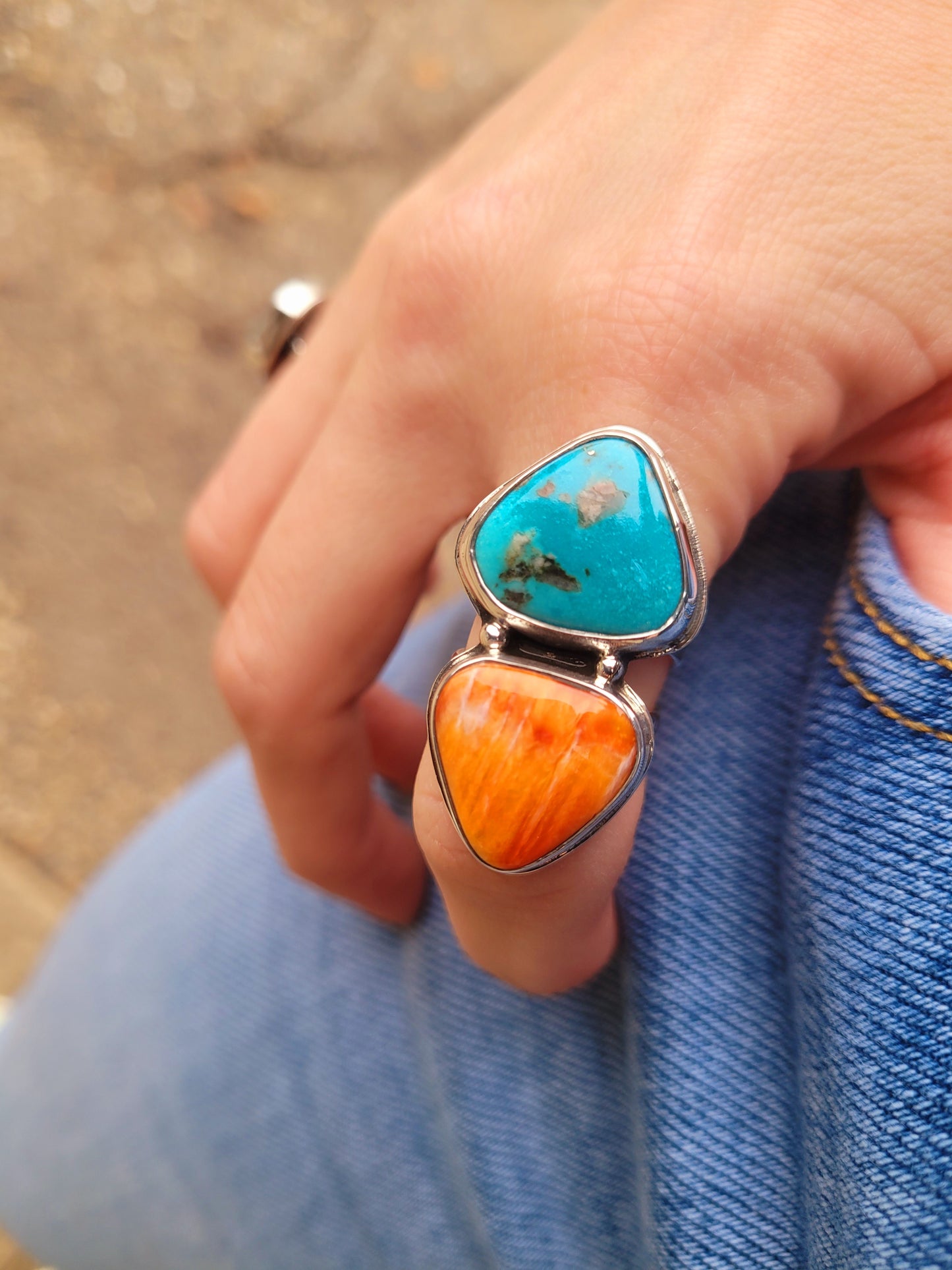 Turquoise and Spiny oyster ring size 6