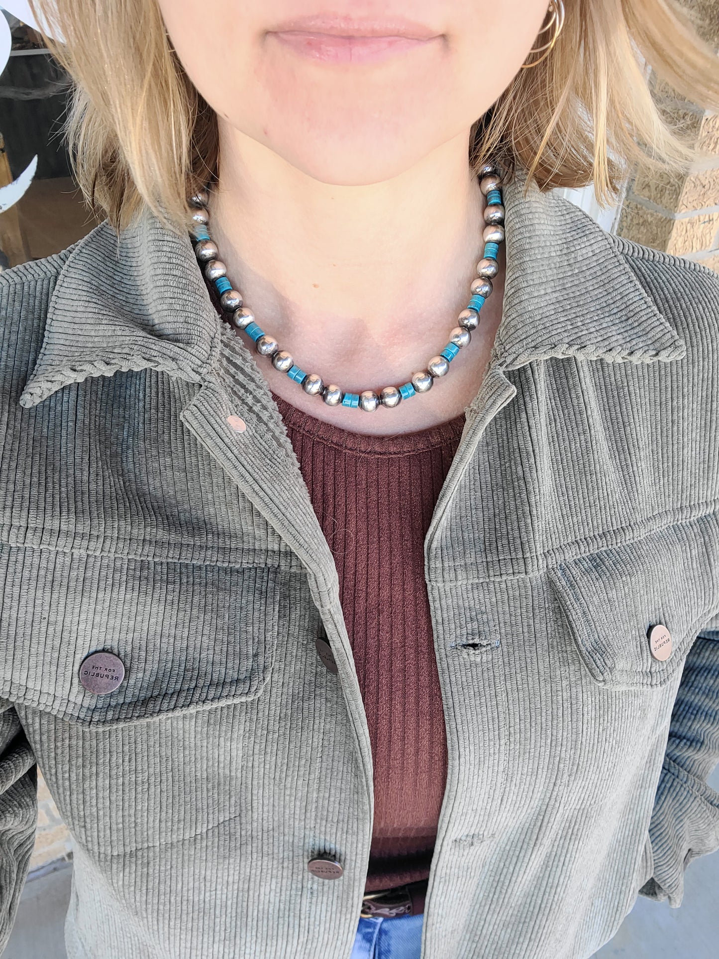 Navajo pearl and turquoise beaded necklace