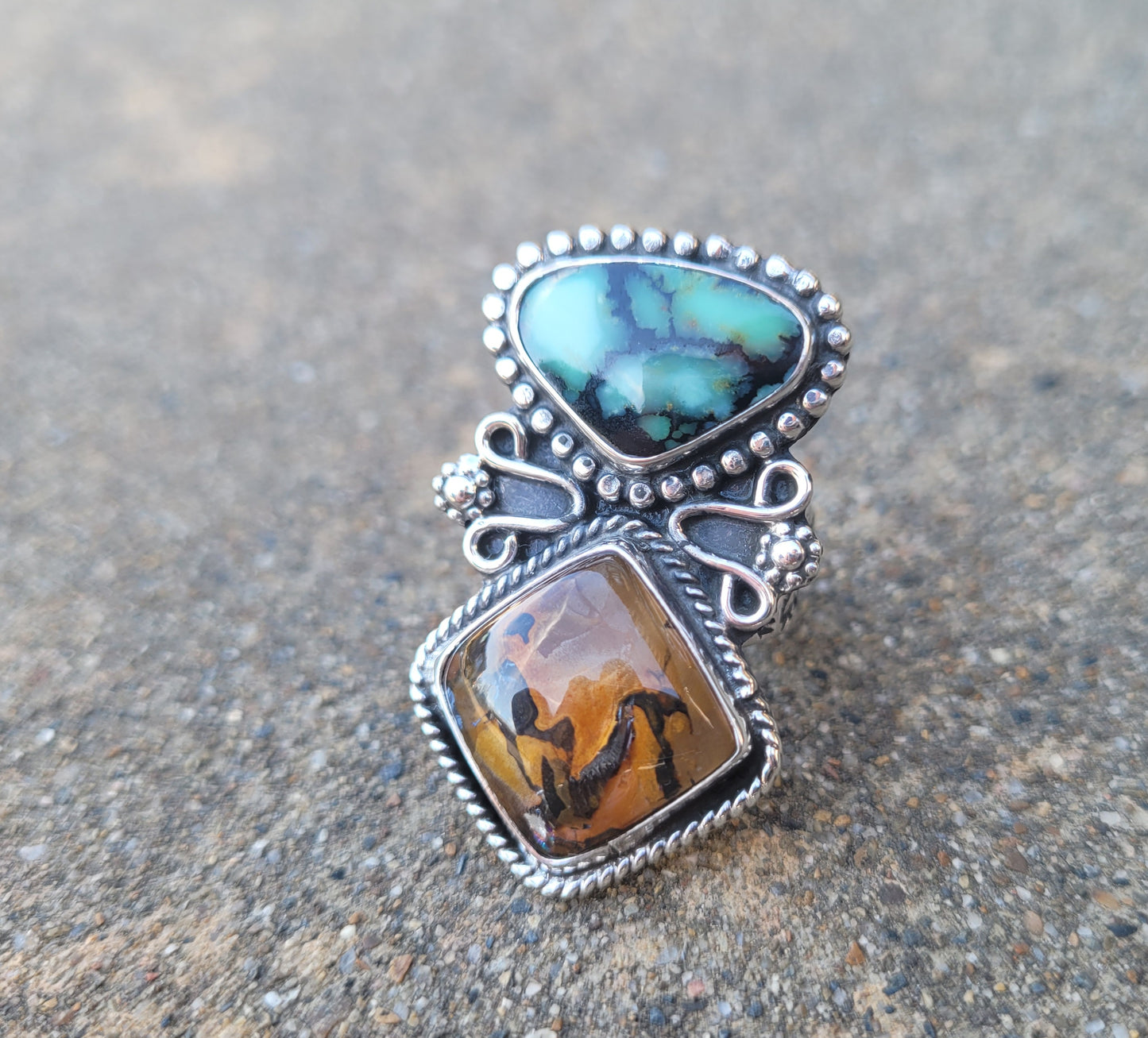 Dendritic Quartz and Variscite ring size 6.5