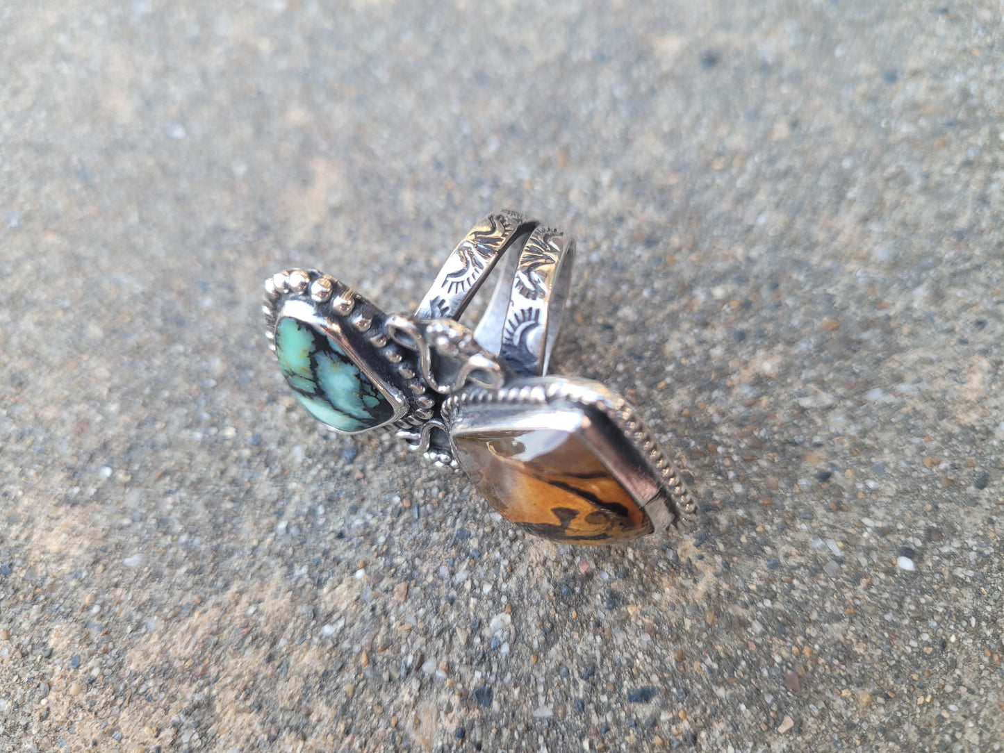 Dendritic Quartz and Variscite ring size 6.5