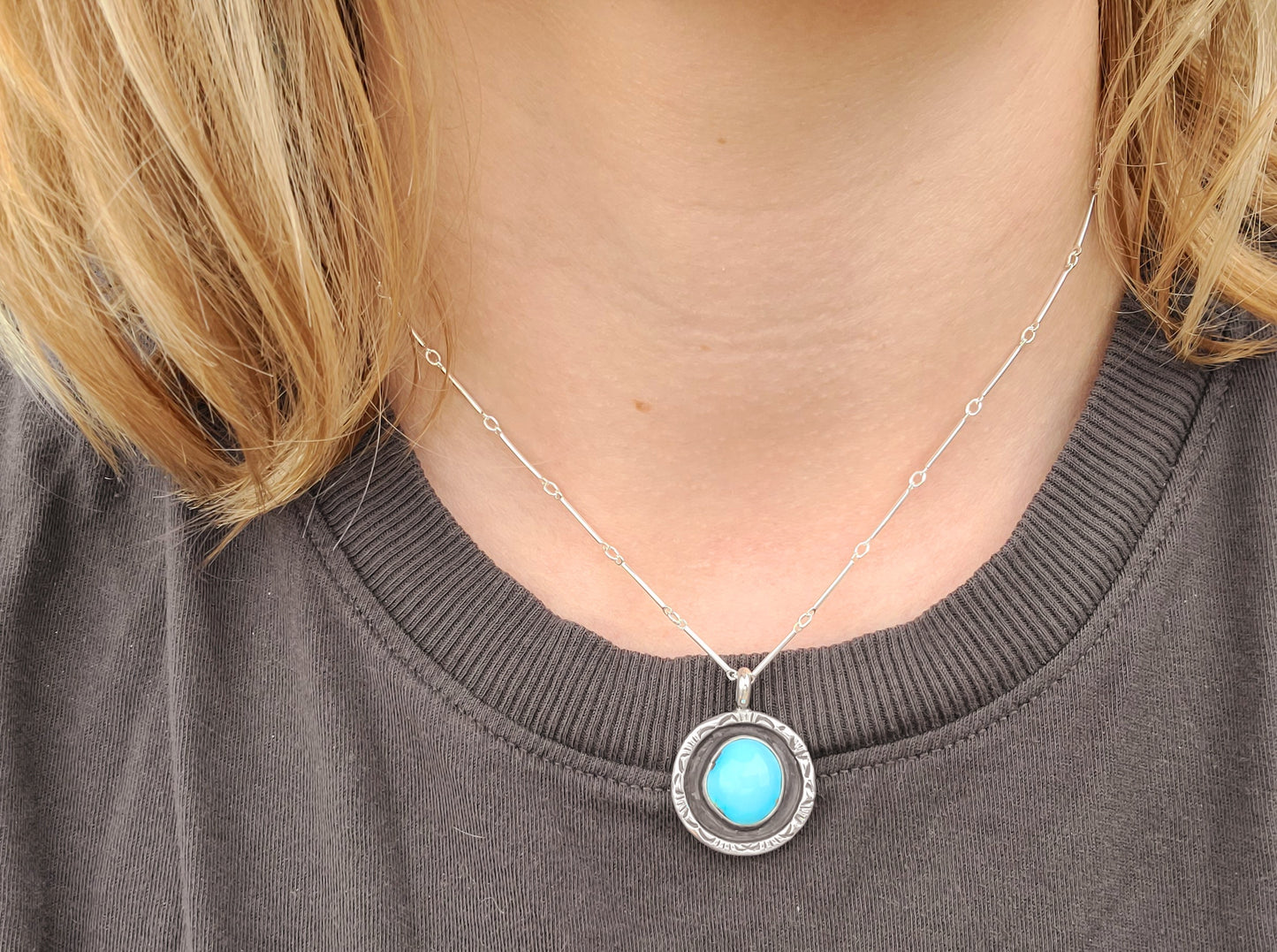 Shadowbox turquoise pendant