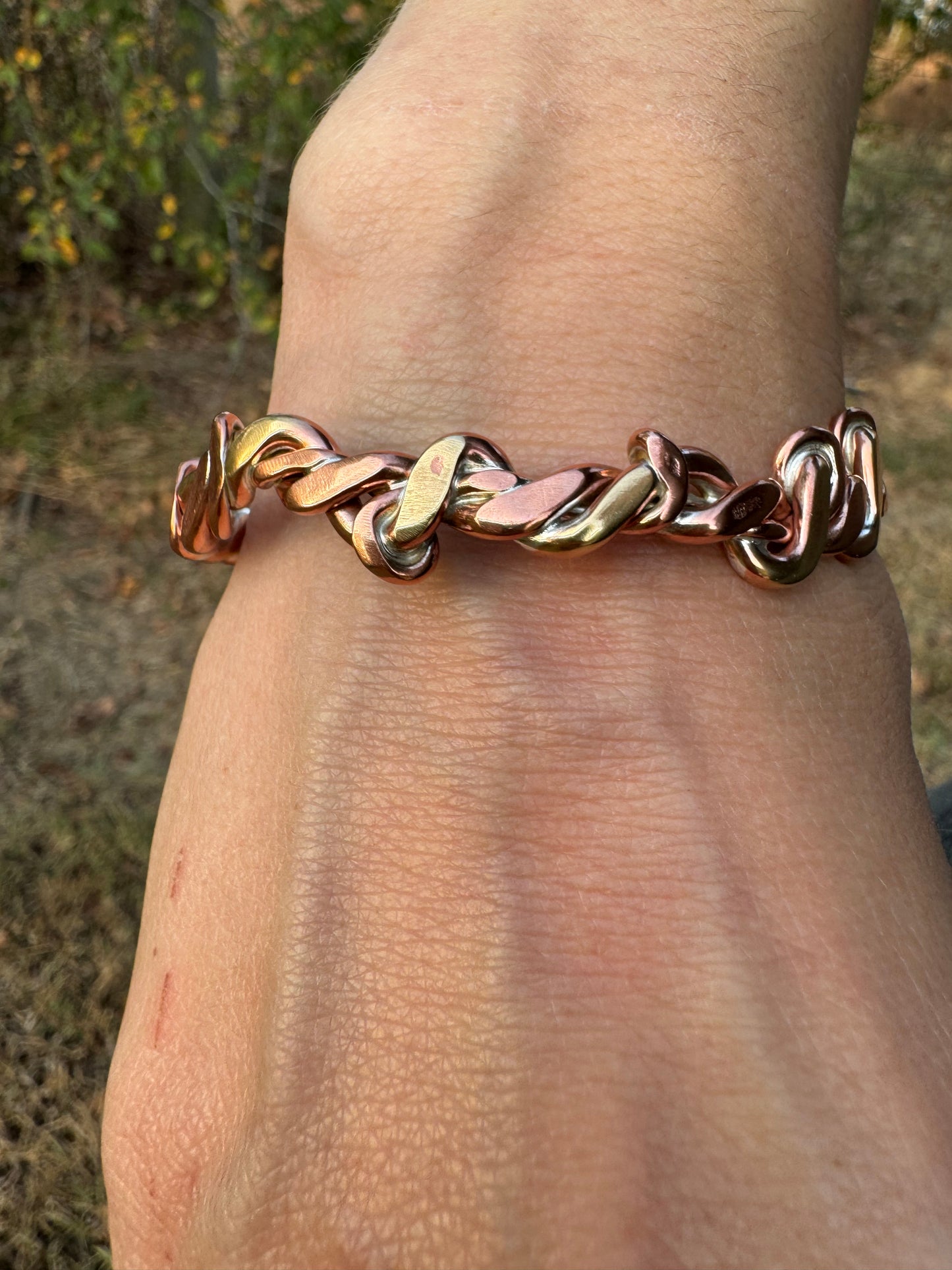 Twisted vines copper and brass bracelet