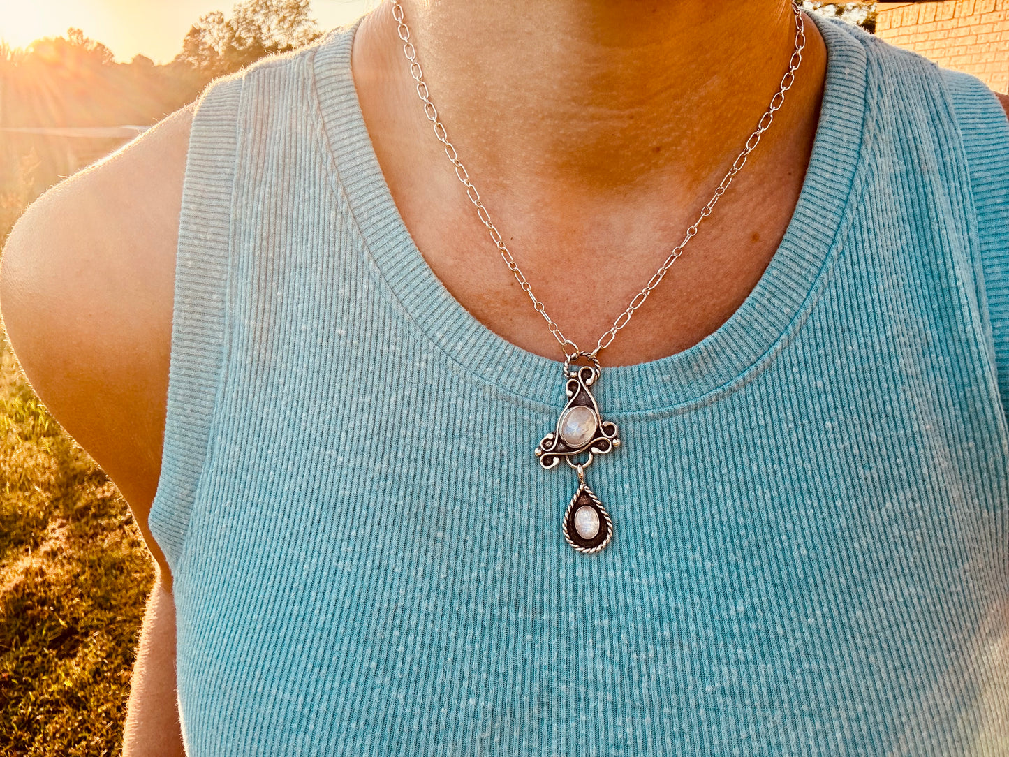 Moonstone Filigree Station Necklace