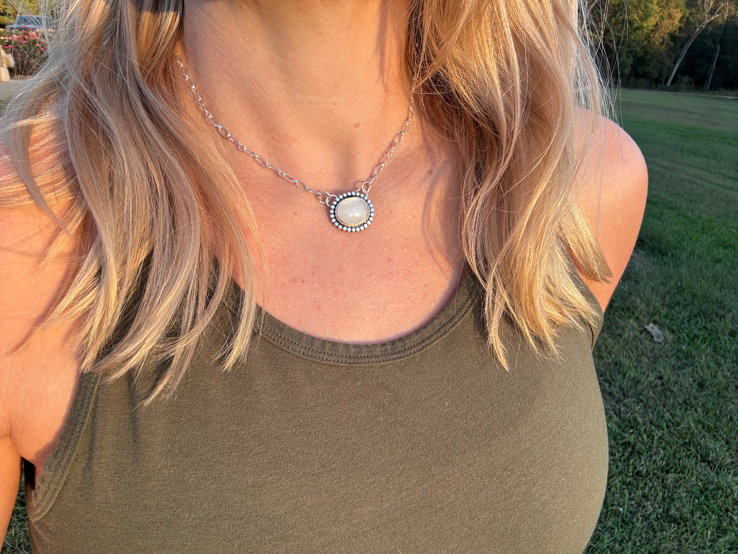 Rainbow Moonstone Station necklace