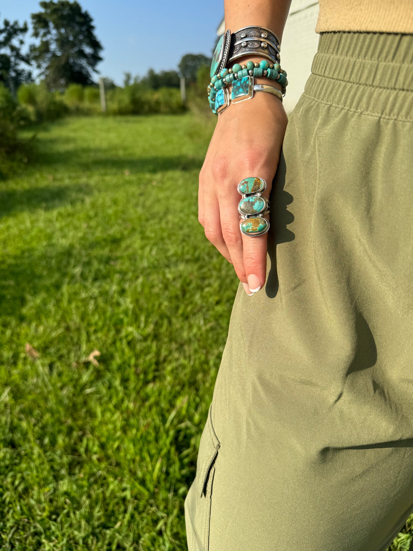 Tyrone Turquoise three stone ring size 8