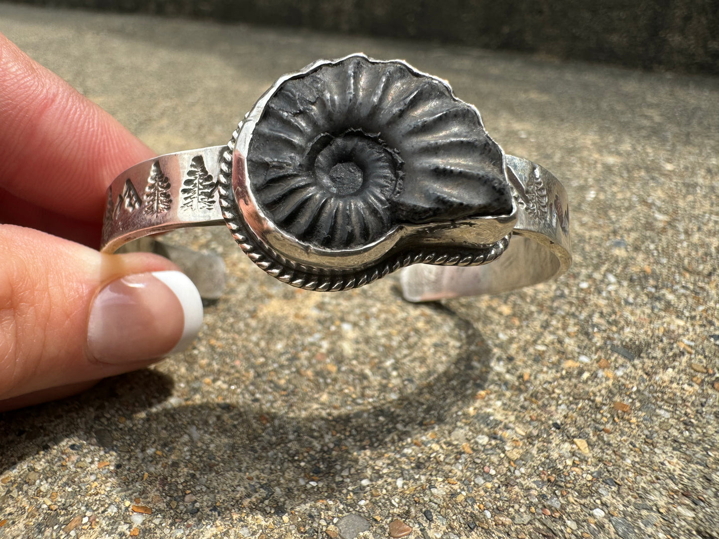 Ammonite fossil cuff bracelet