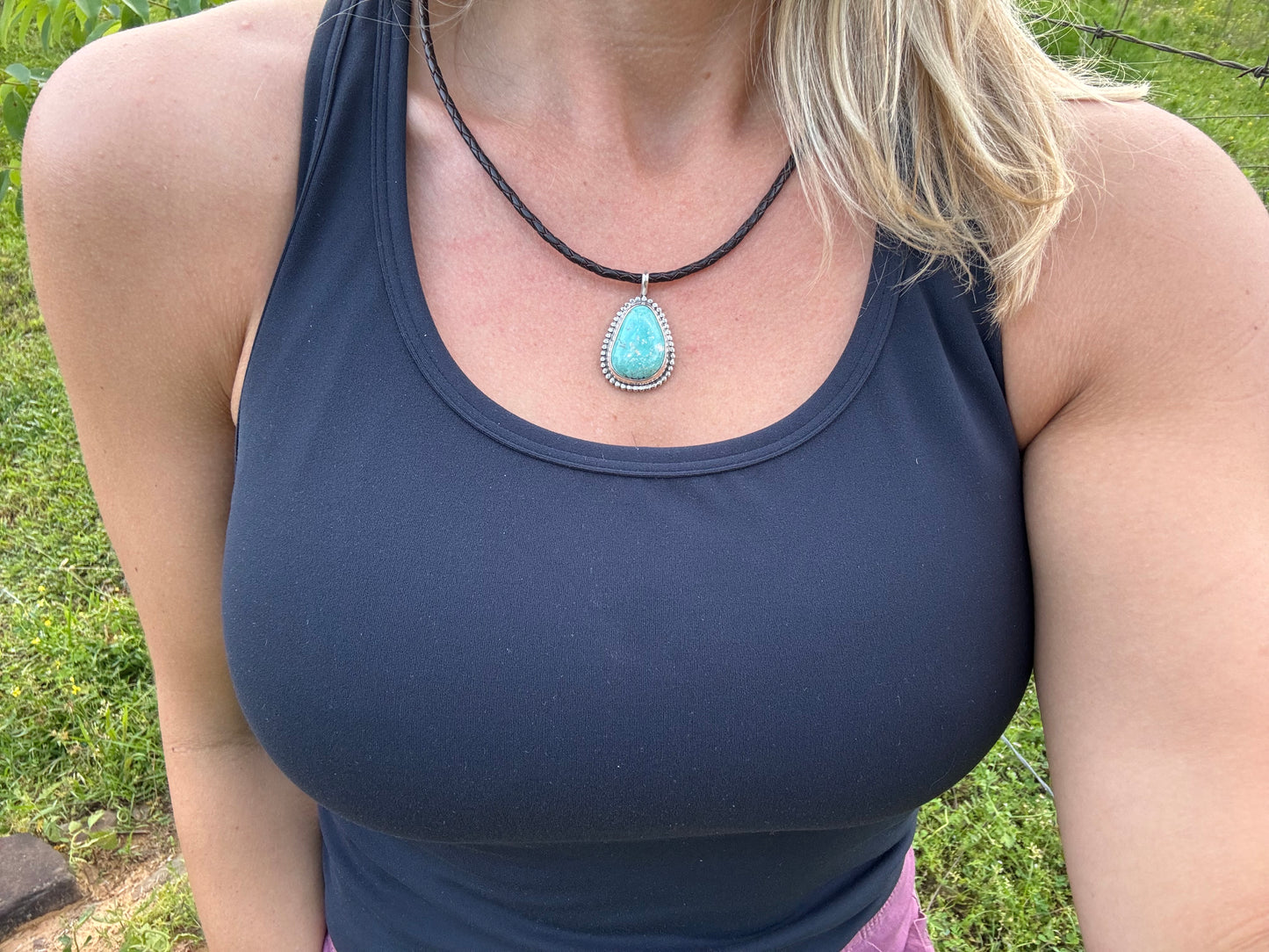 Kingman turquoise on leather
