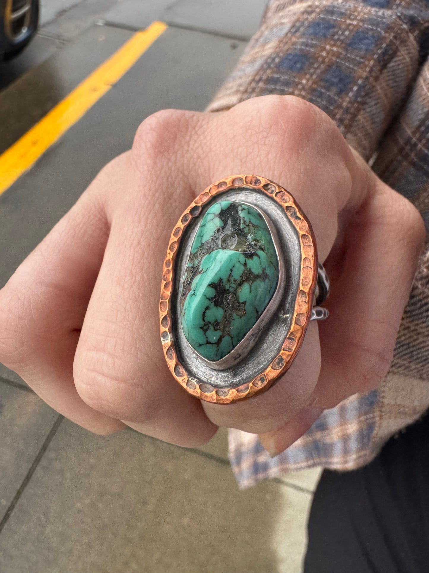 Copper and silver turquoise ring size 8.5