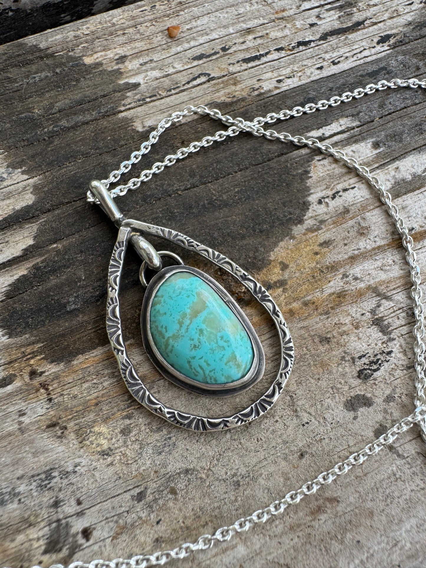 Turquoise Hand-stamped dangle Pendant