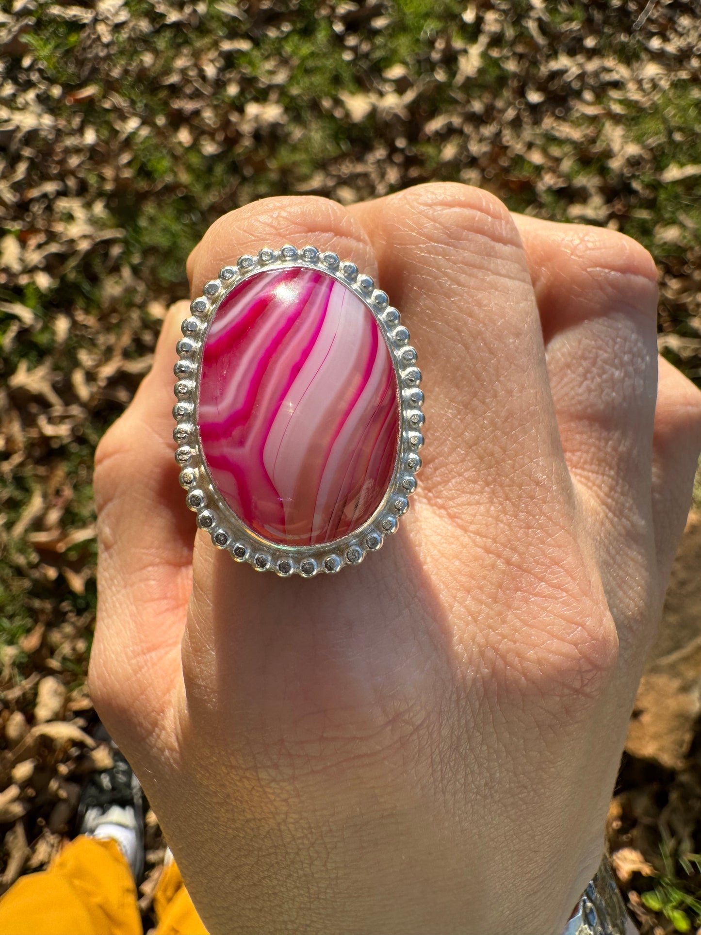Pink agate ring size 8