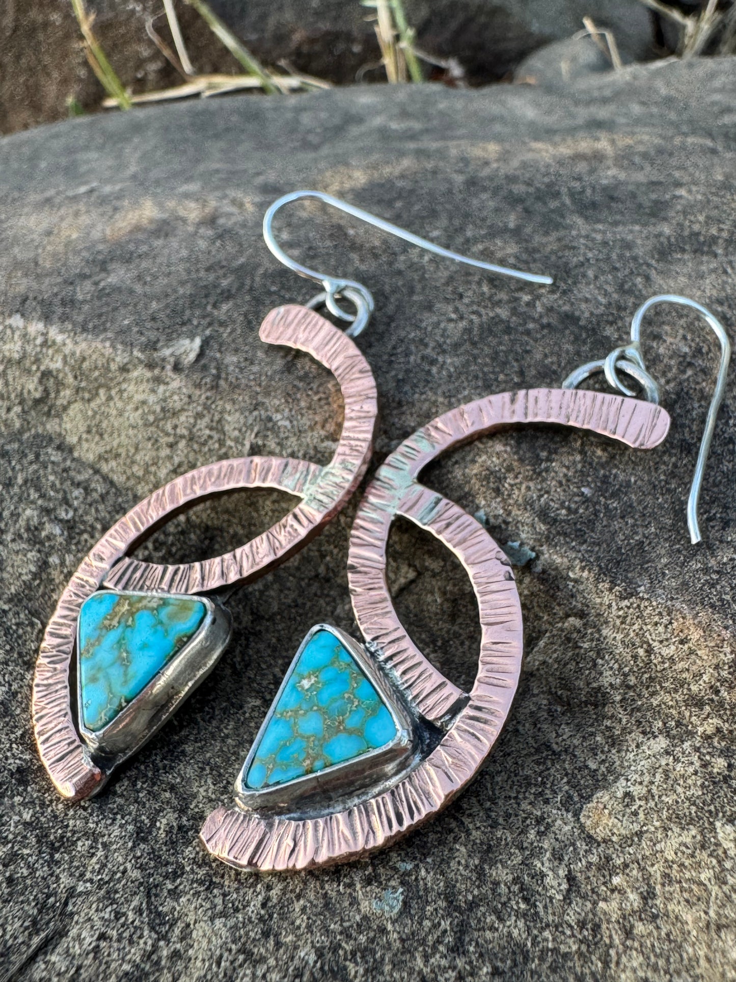 Winding Path Copper and Silver Turquoise earrings