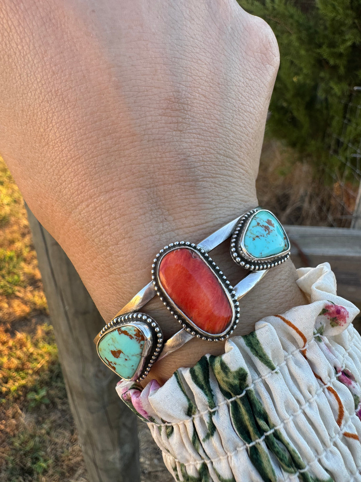 Tyrone turquoise and Spiny oyster cuff