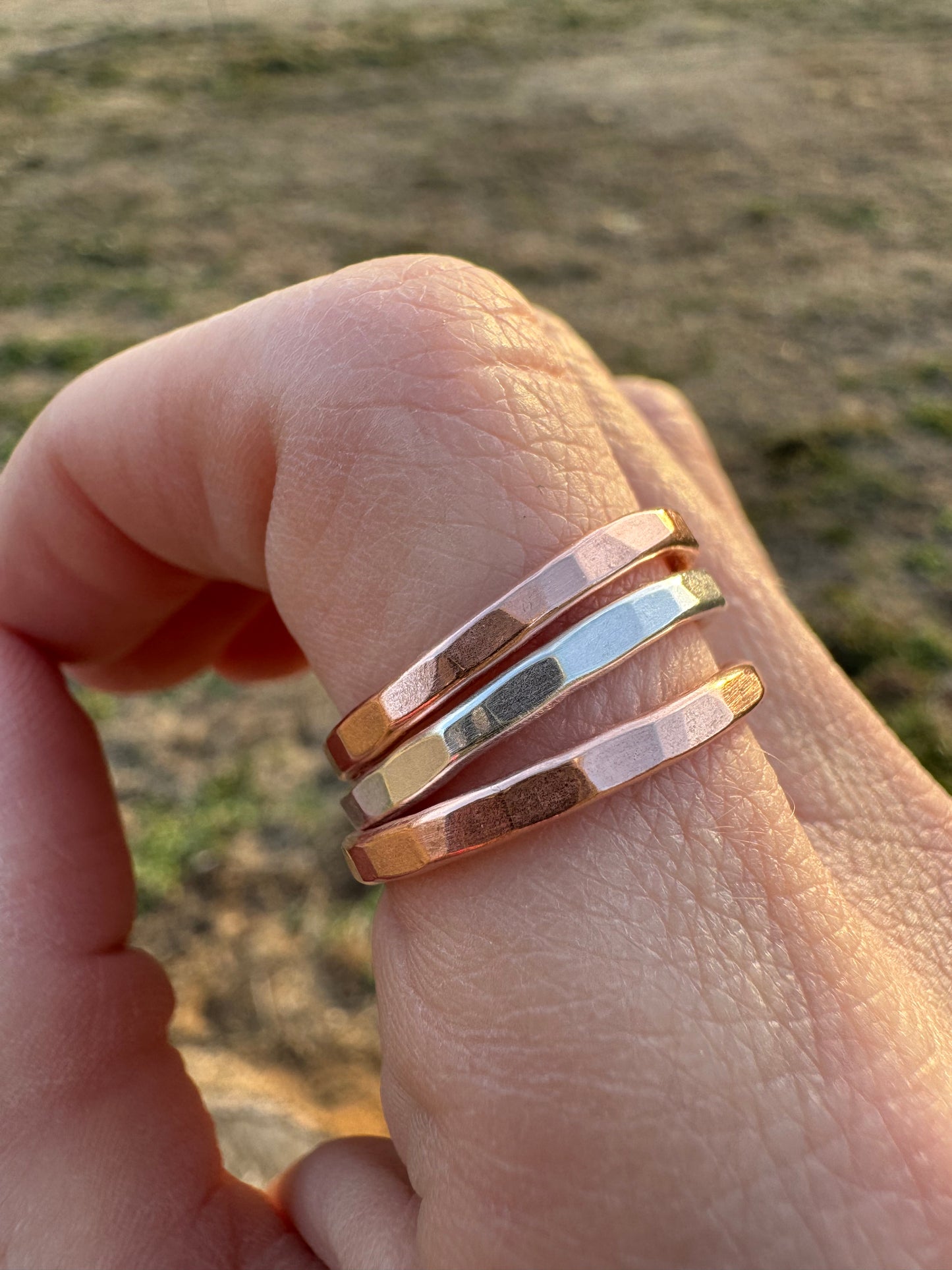 Hammered Sterling Silver and Copper stacker ring set