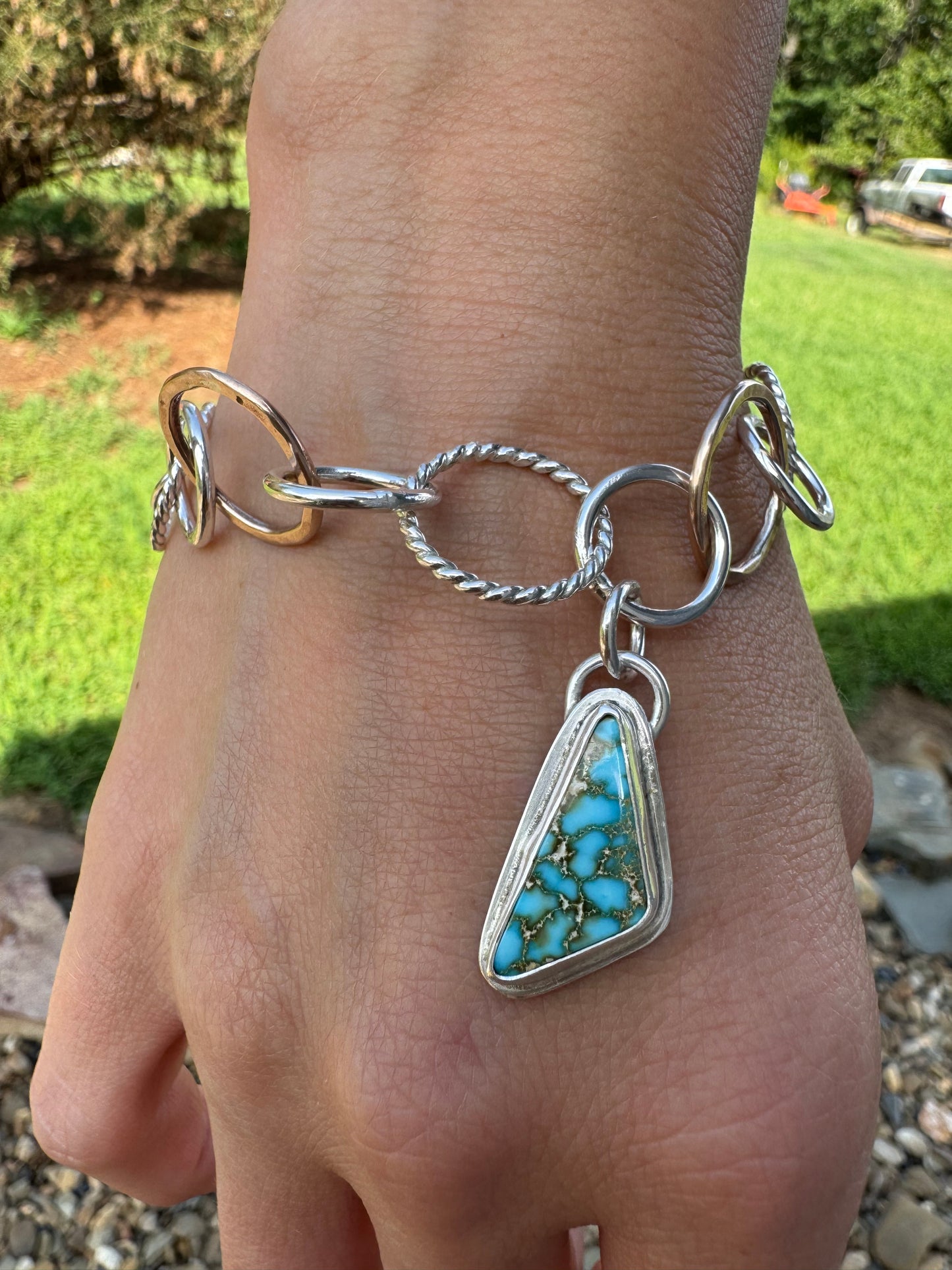 Sterling silver and Bronze Charm Bracelet with Turquoise Charm