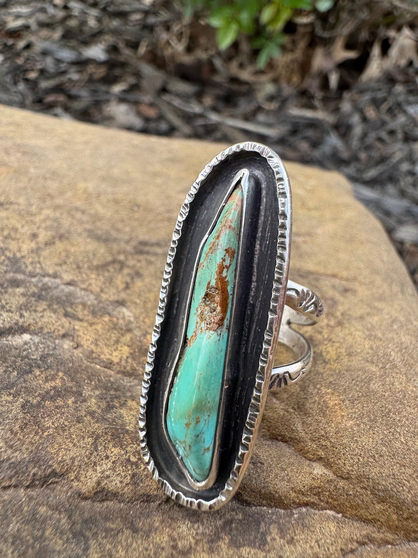 Knife edge rustic Turquoise Ring size 6.75