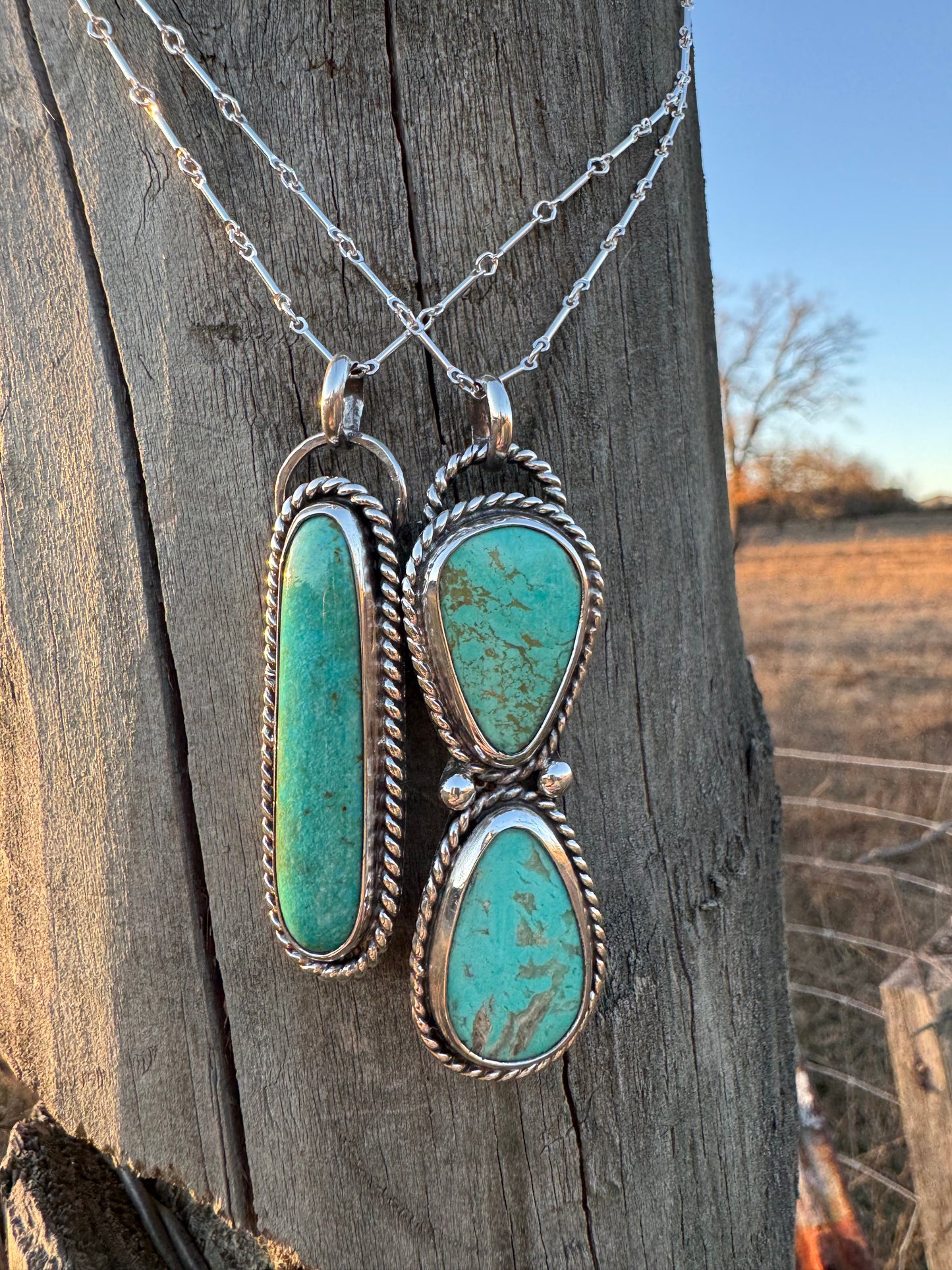 Two Stone Tyrone Turquoise statement Pendant