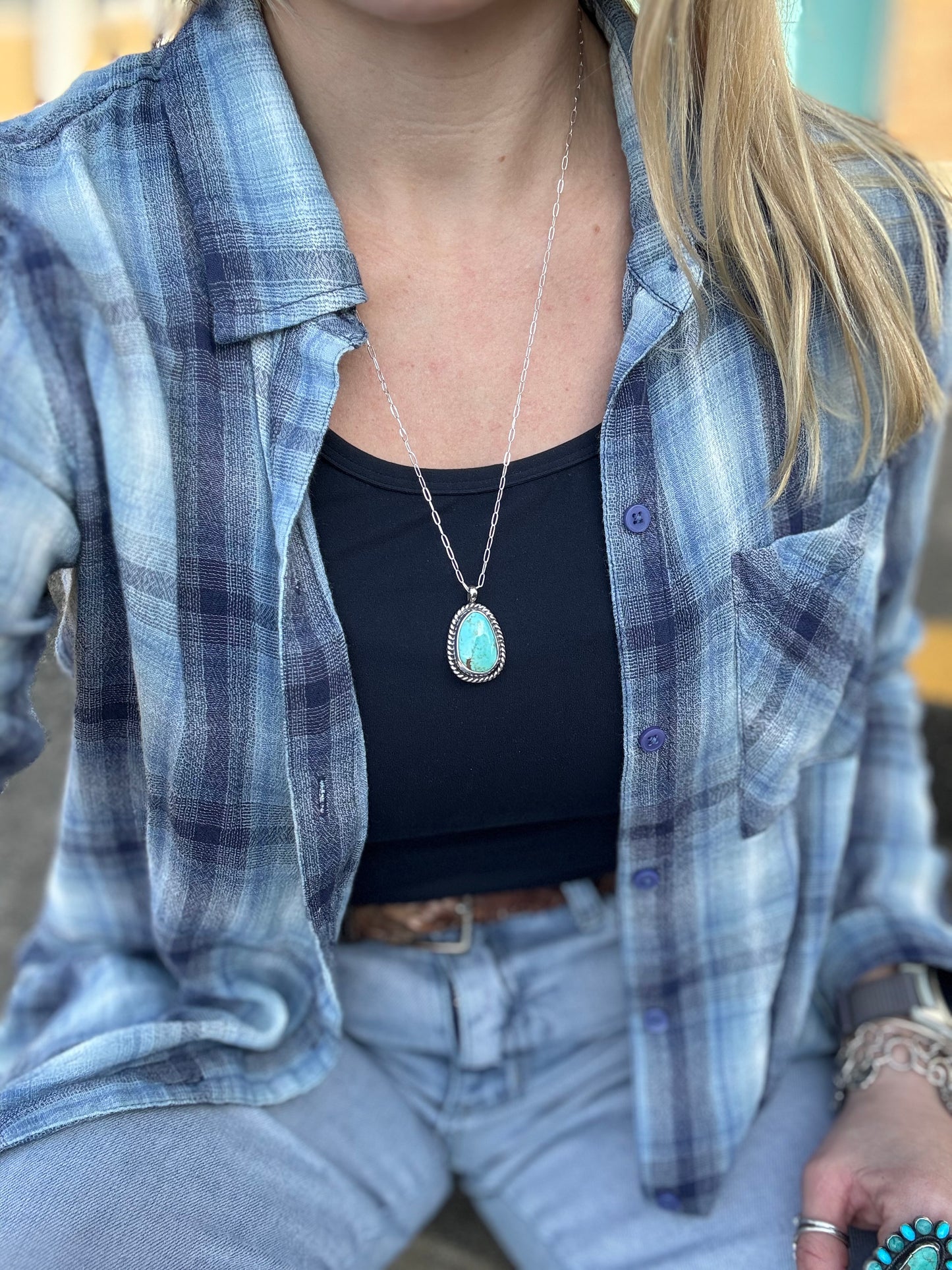 Tyrone turquoise chunky twist wire pendant
