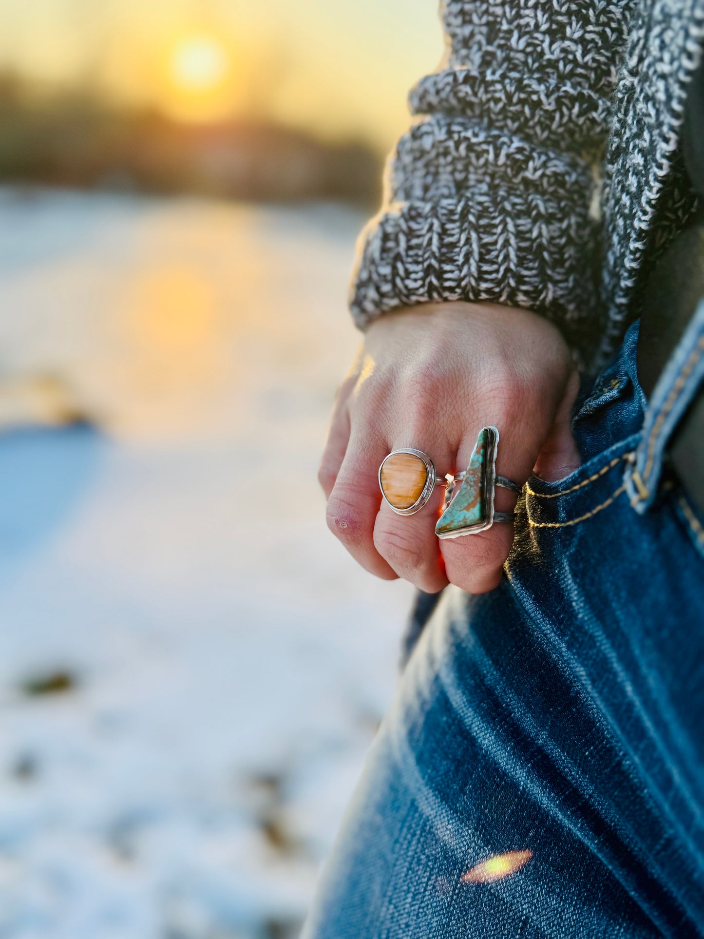 Freeform Kingman turquoise Ring size 7