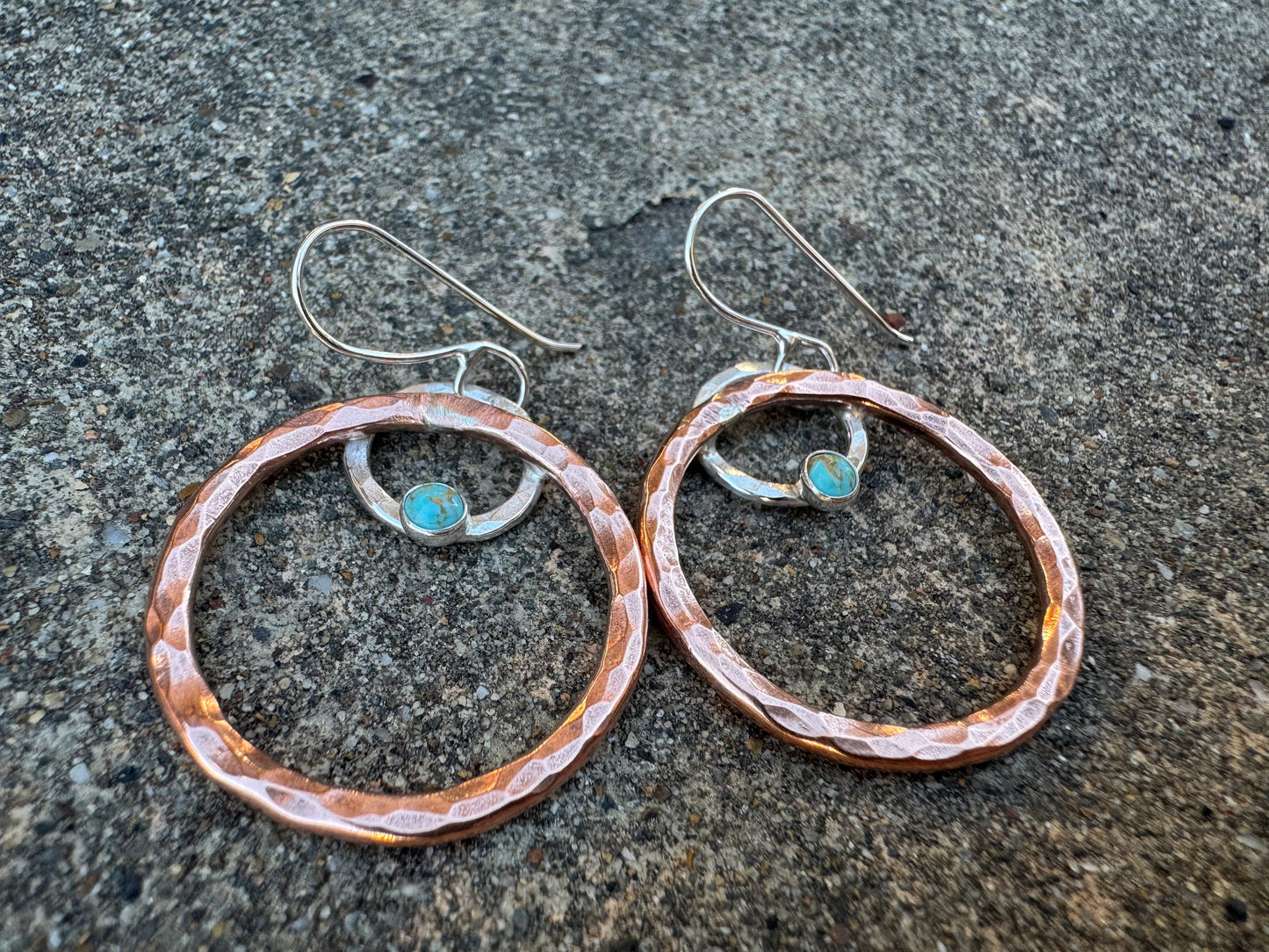 Copper and Sterling Silver Turquoise hoop earrings