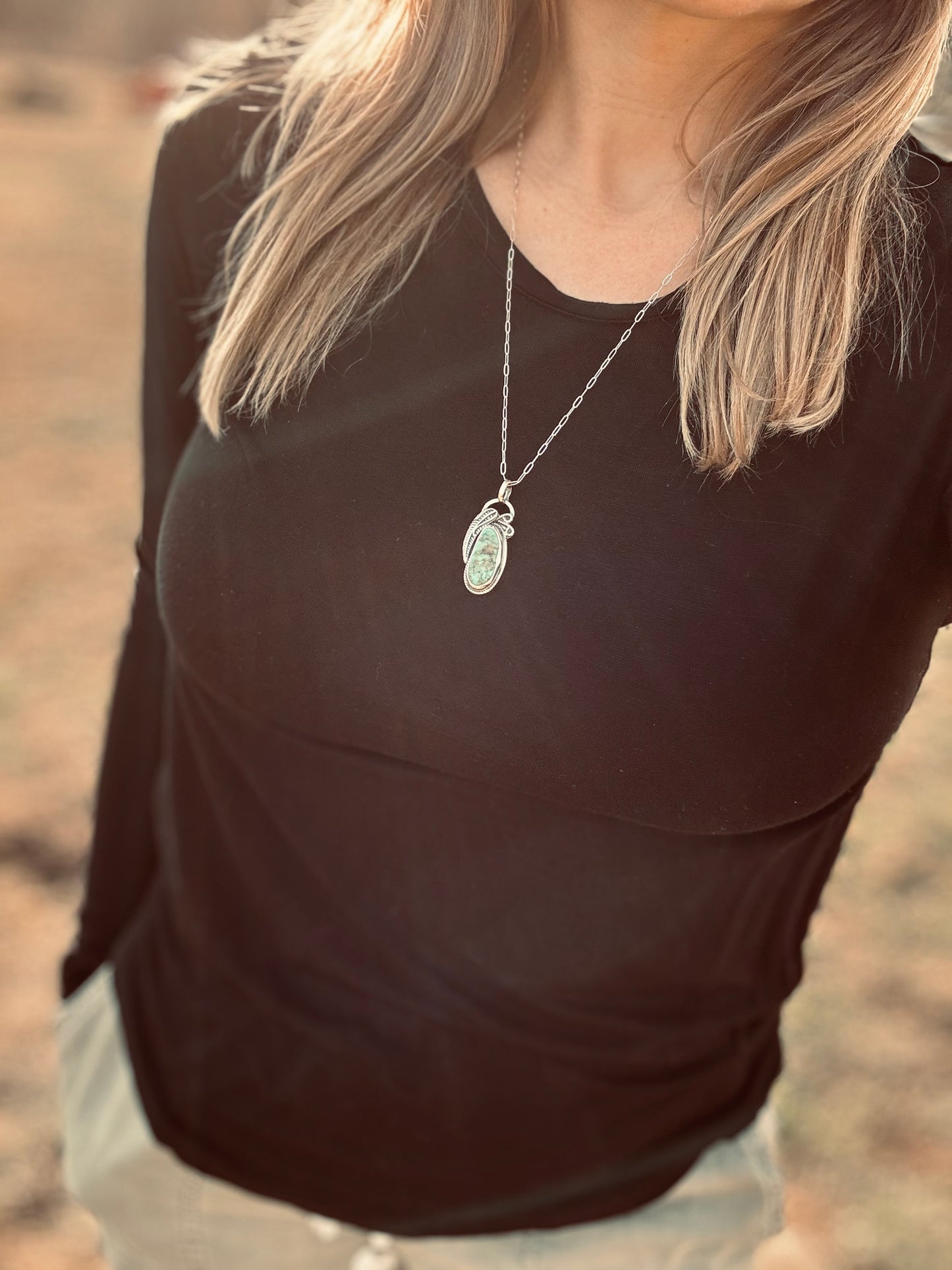 Nugget Turquoise Feather Pendant