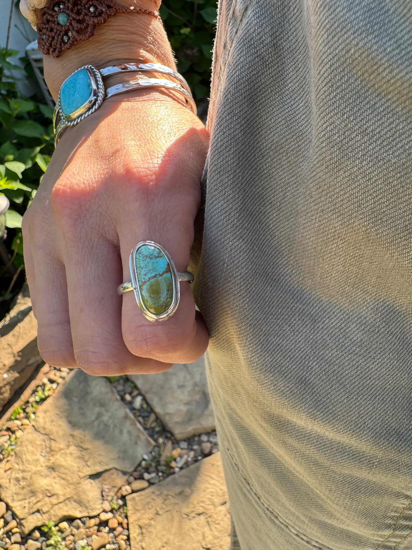 Dainty Blue /Green Kingman turquoise ring size 9