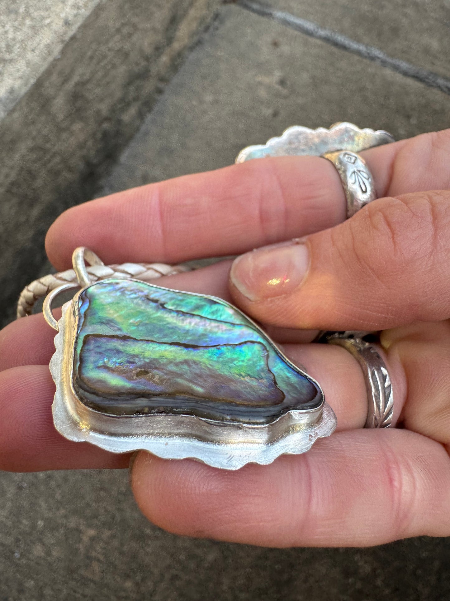 Abalone Shell Necklace on Braided leather
