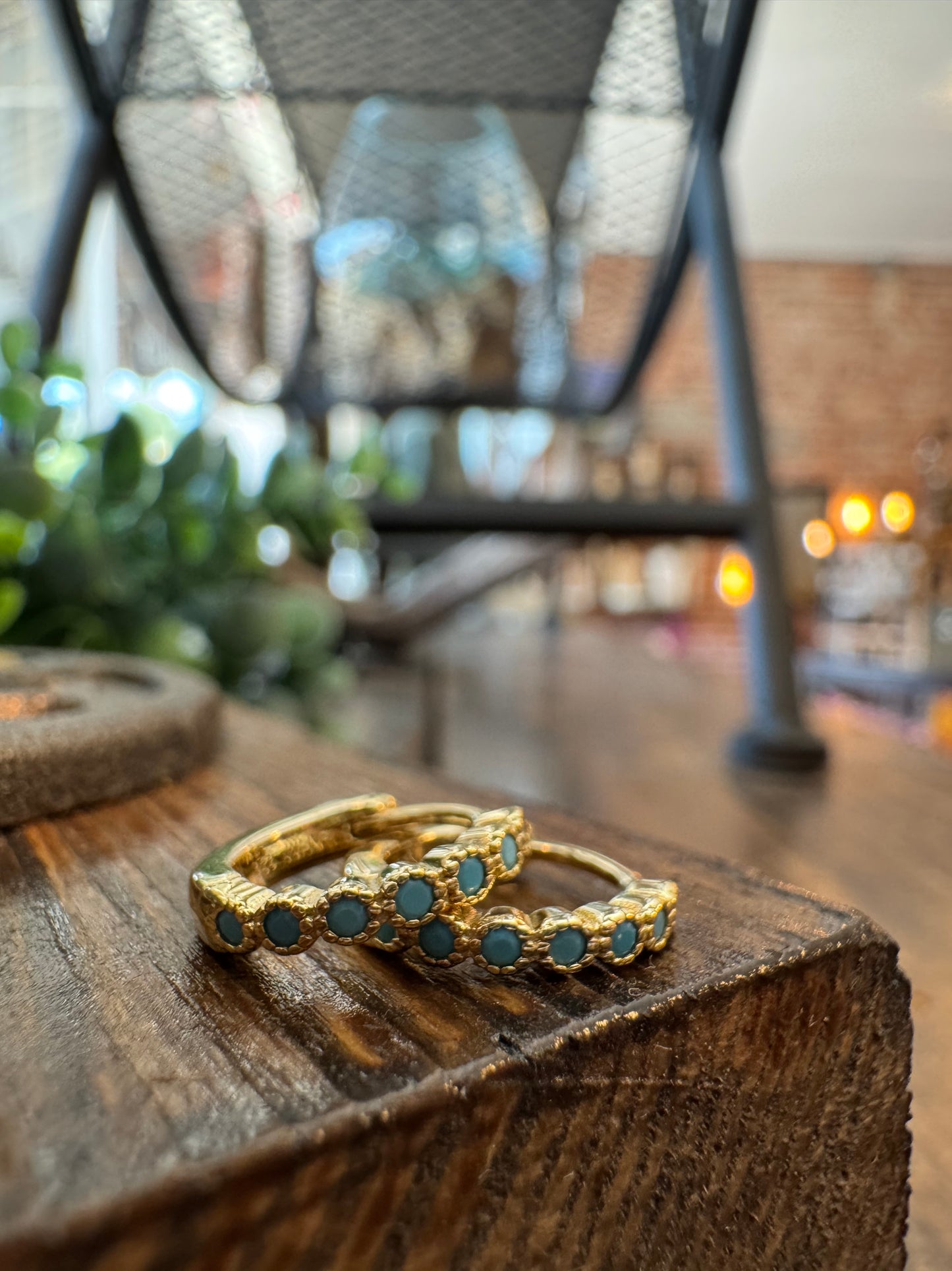 Turquoise and 14k gold plated Huggie hoops 12mm