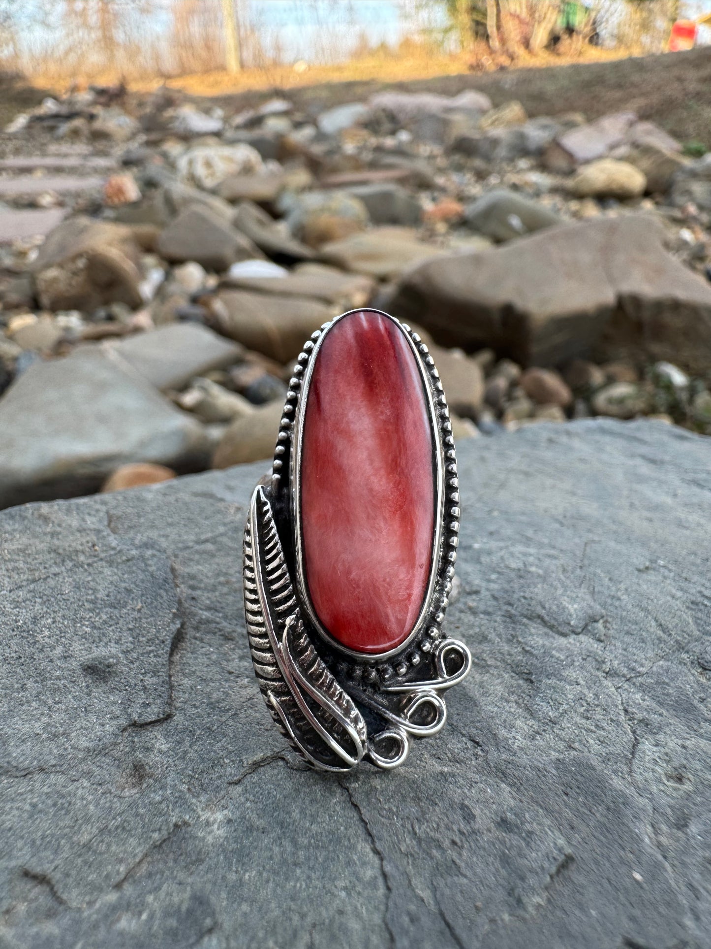 Red Spiny oyster shell ring size 8.25