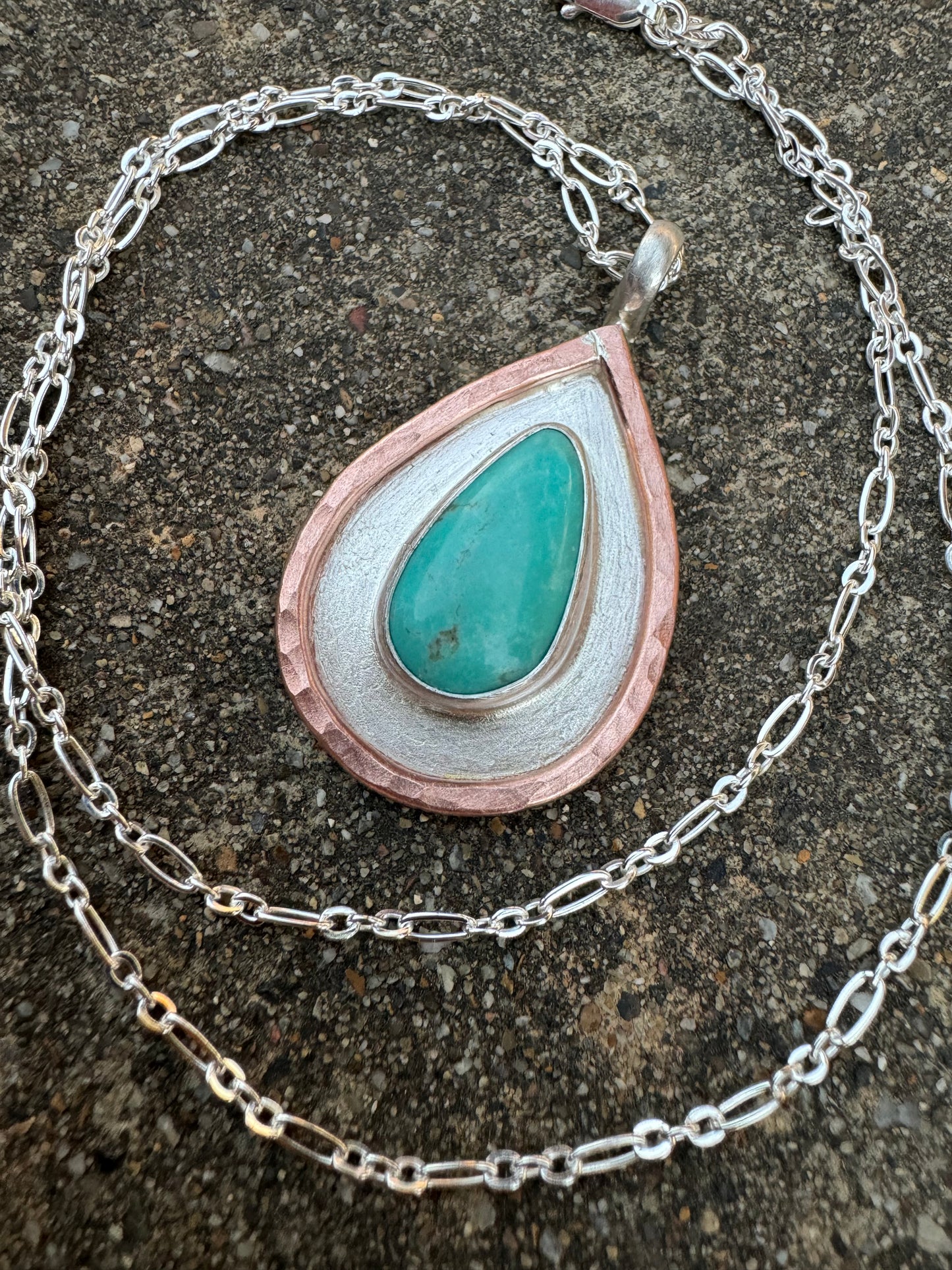 Copper and silver turquoise pendant