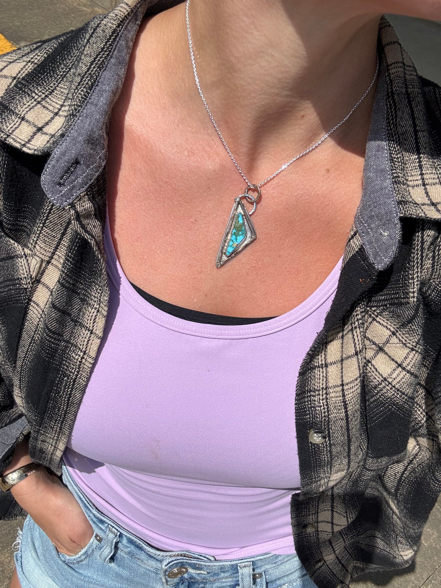 Bronze and silver Triangle Turquoise pendant