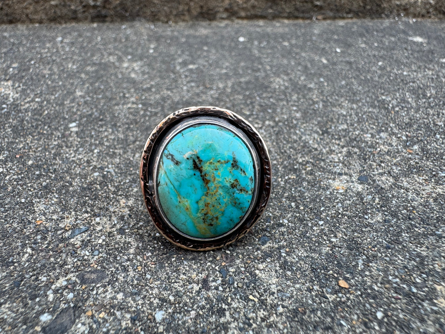 Turquoise ring with Bronze detail size 6.5