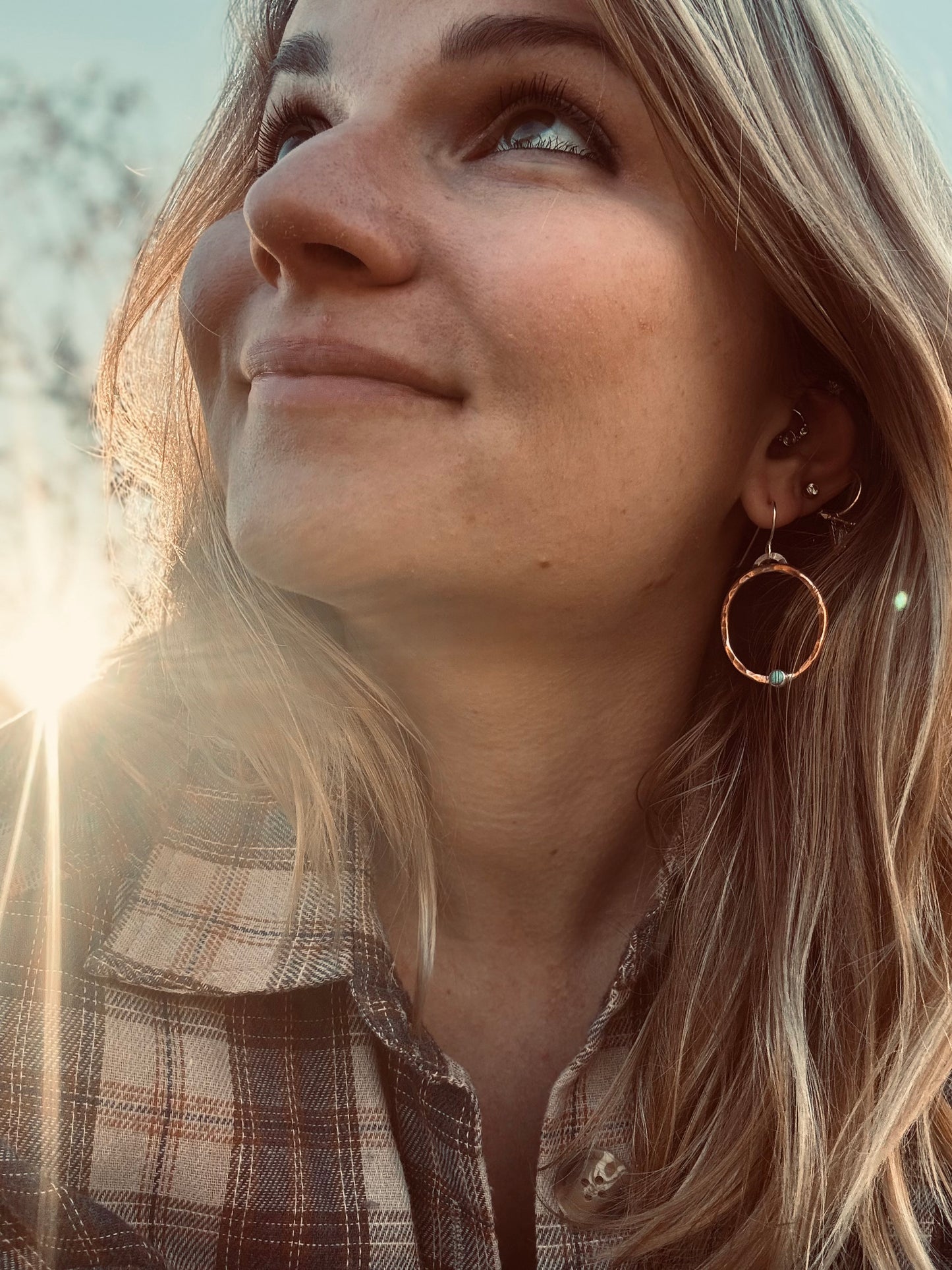 Mixed metal Turquoise hoop earrings