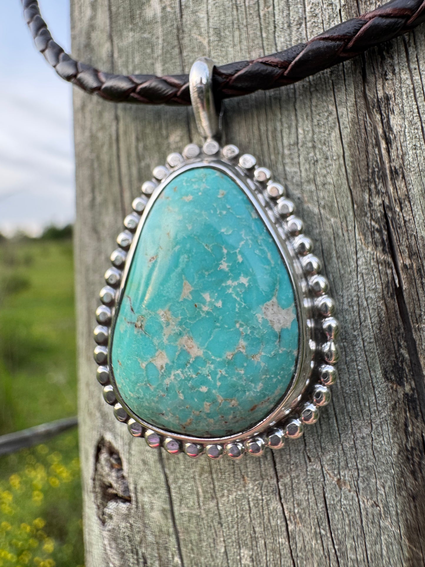 Kingman turquoise on leather